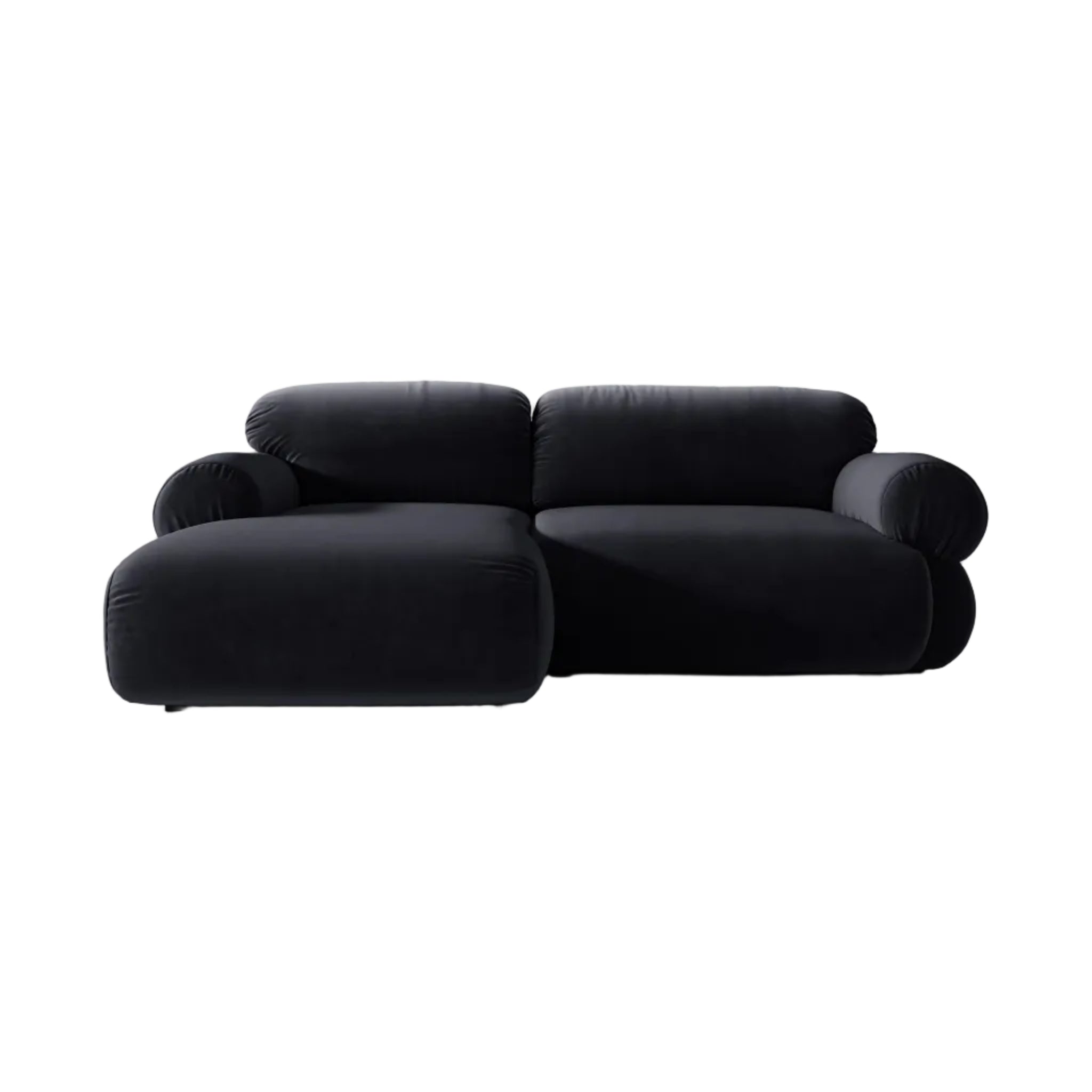 Left-facing velvet 2-seater corner sofa OPHELIA in royal blue