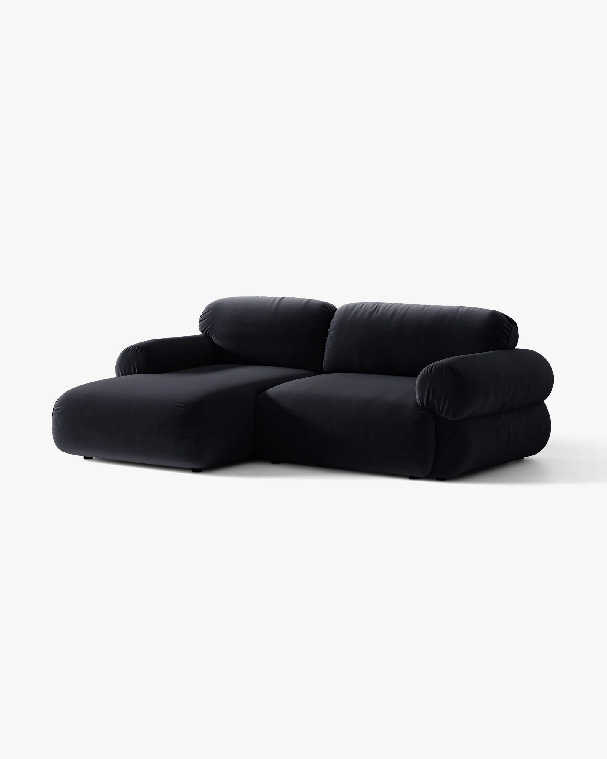 Left-facing velvet 2-seater corner sofa OPHELIA in royal blue