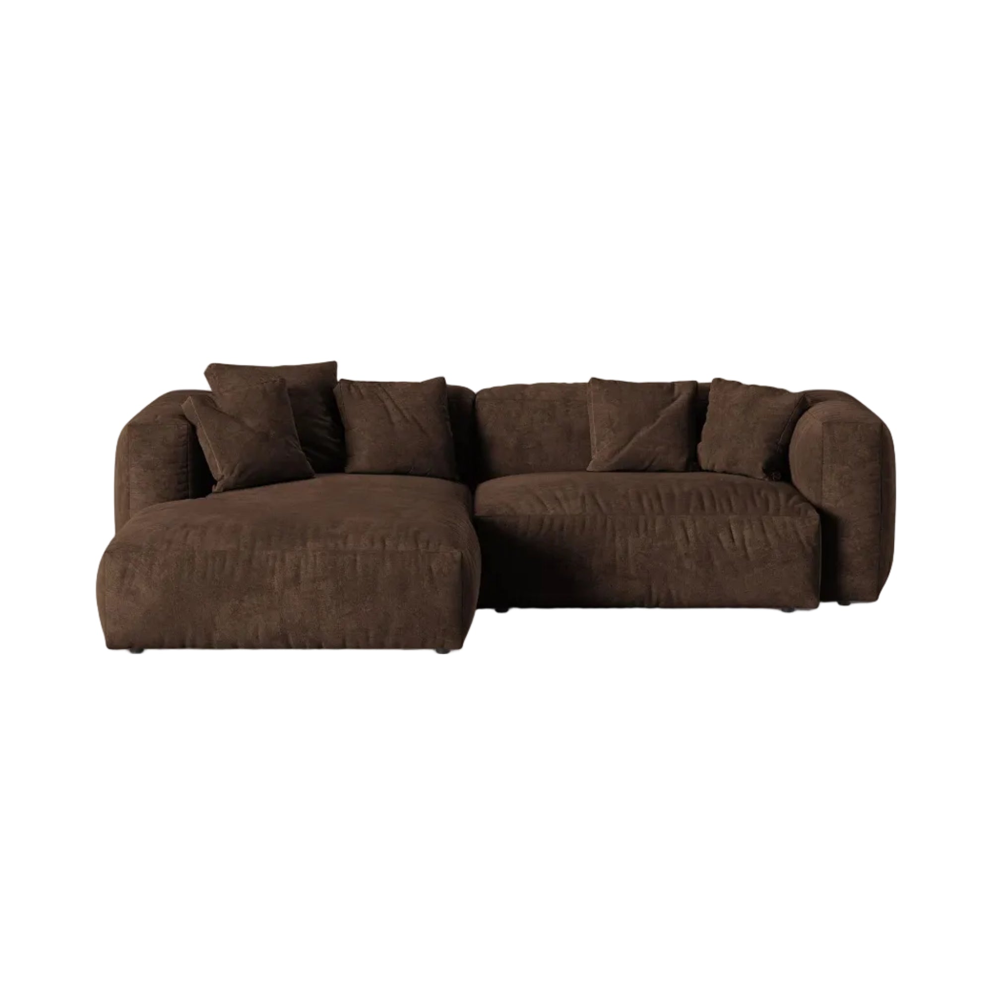 Velvet left-facing 2-seater corner sofa MARTINA XL chocolate