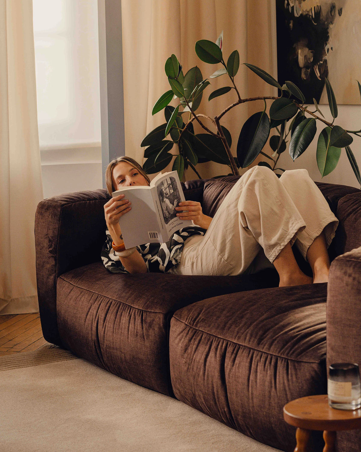 Velvet modular sofa MARTINA - chocolate middle module