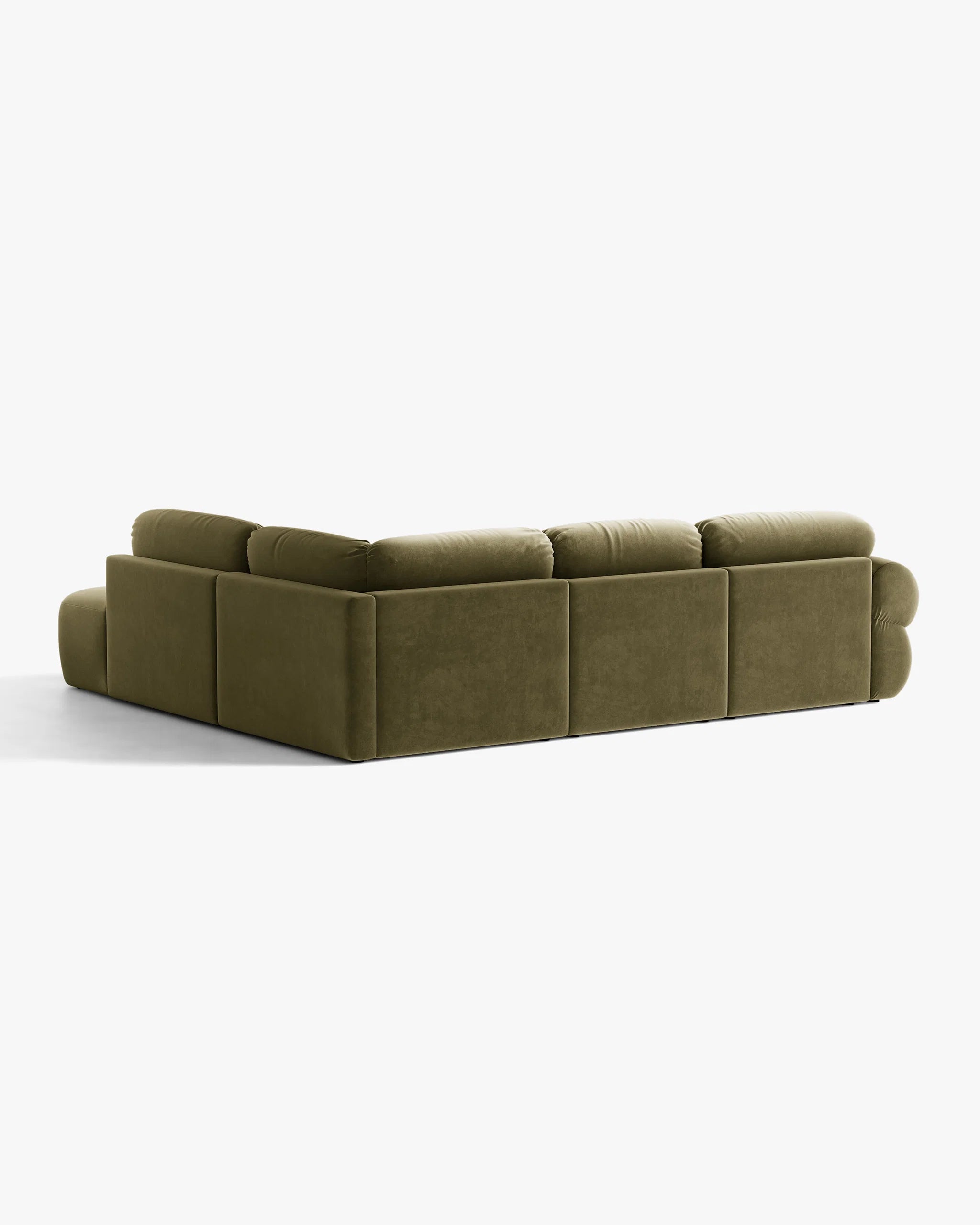 Right-facing velvet corner sofa OPHELIA in olive green