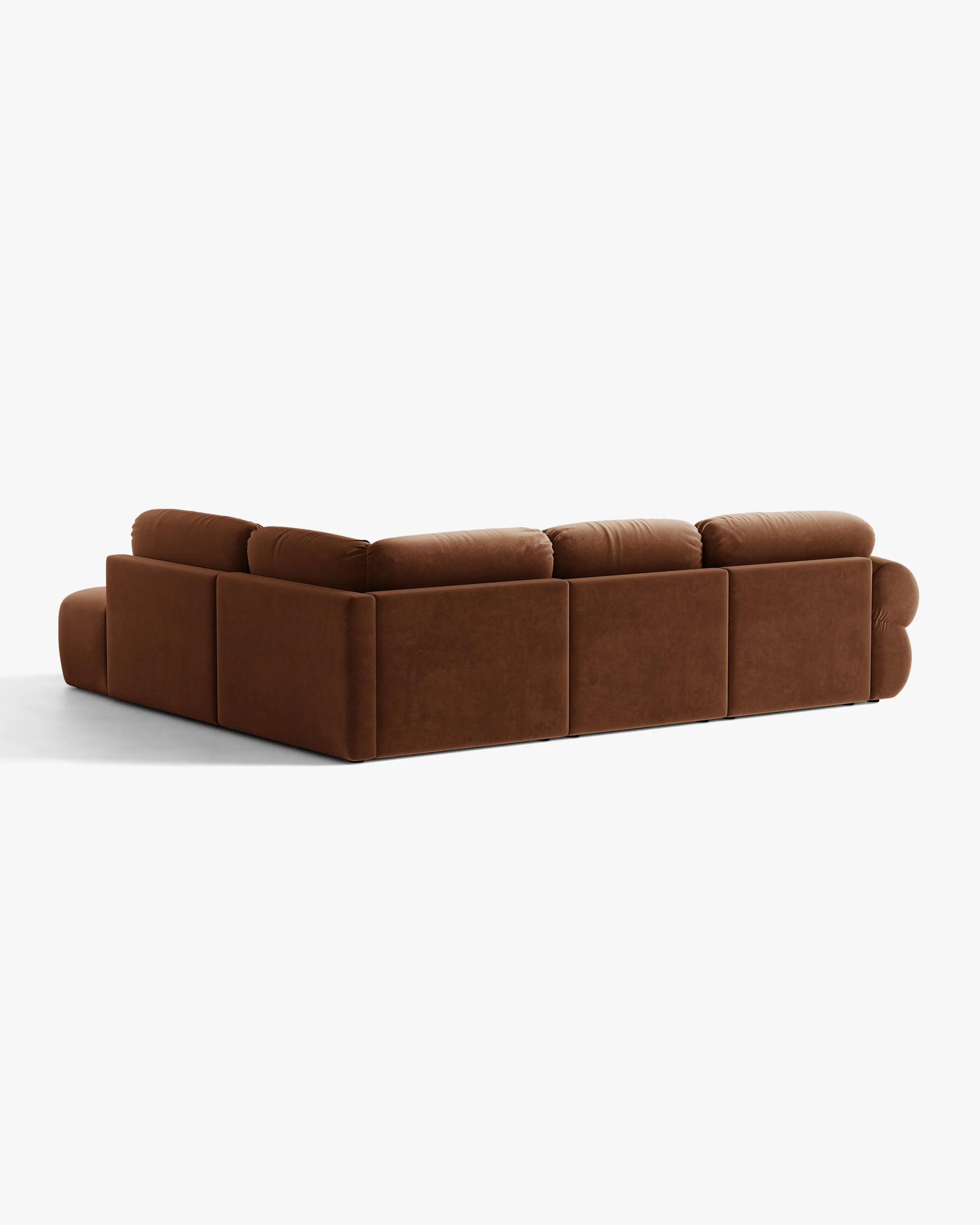 Right-facing velvet corner sofa OPHELIA in brown