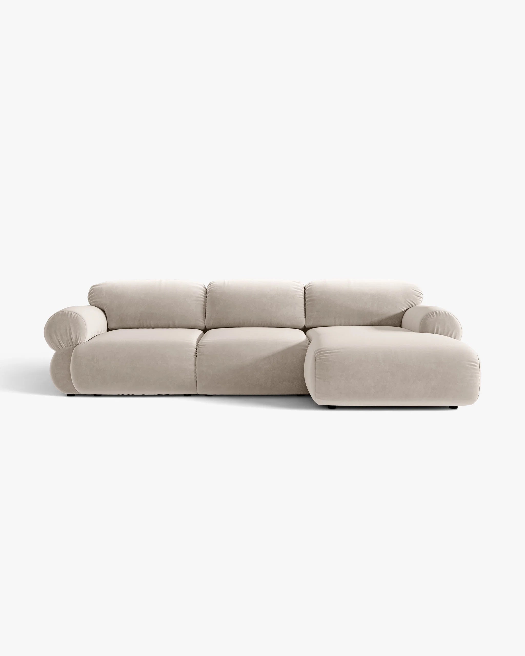 Beige Velvet Right-Handed 3-Seater Sofa OPHELIA
