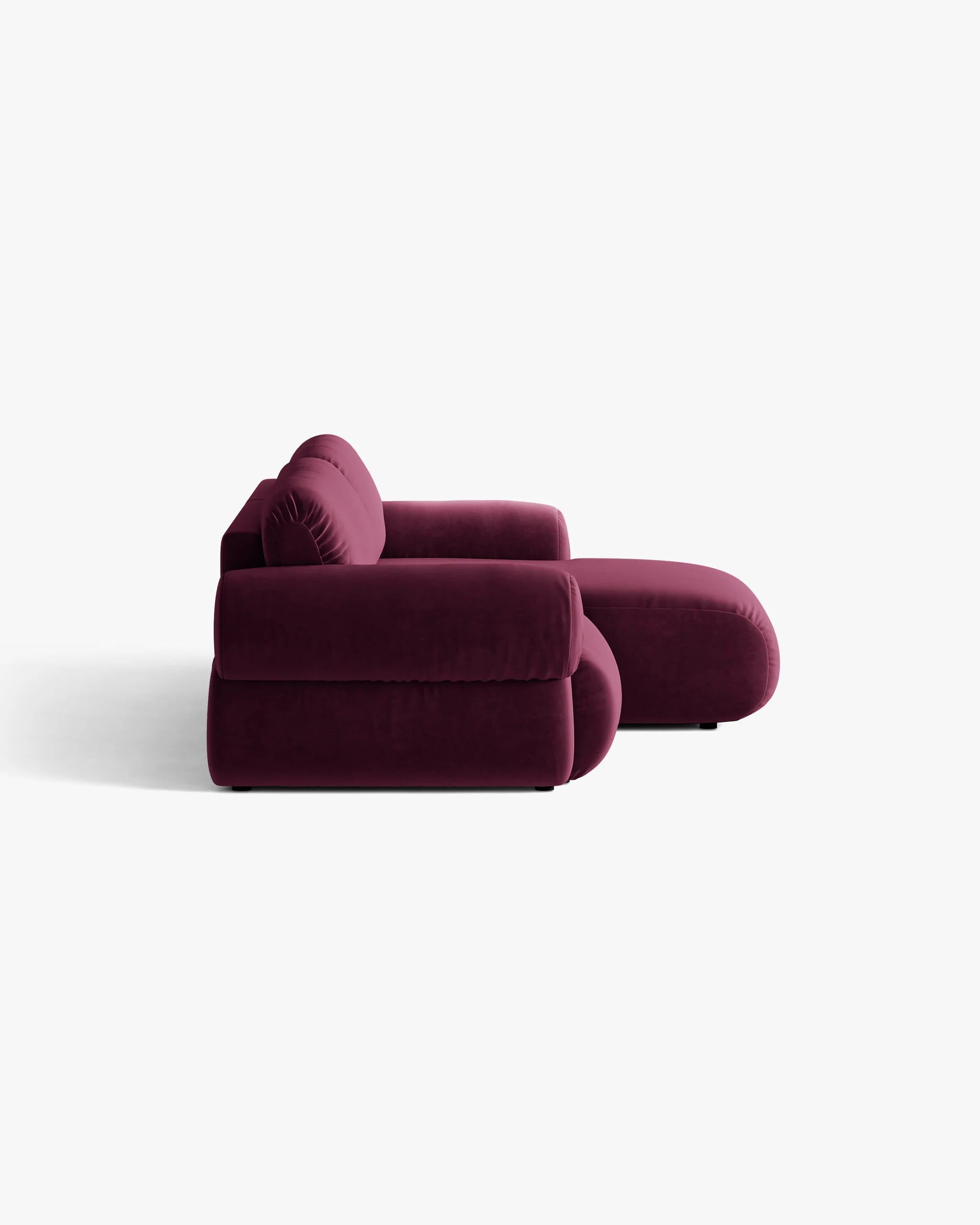 Right-facing velvet 2-seater corner sofa OPHELIA in burgundy