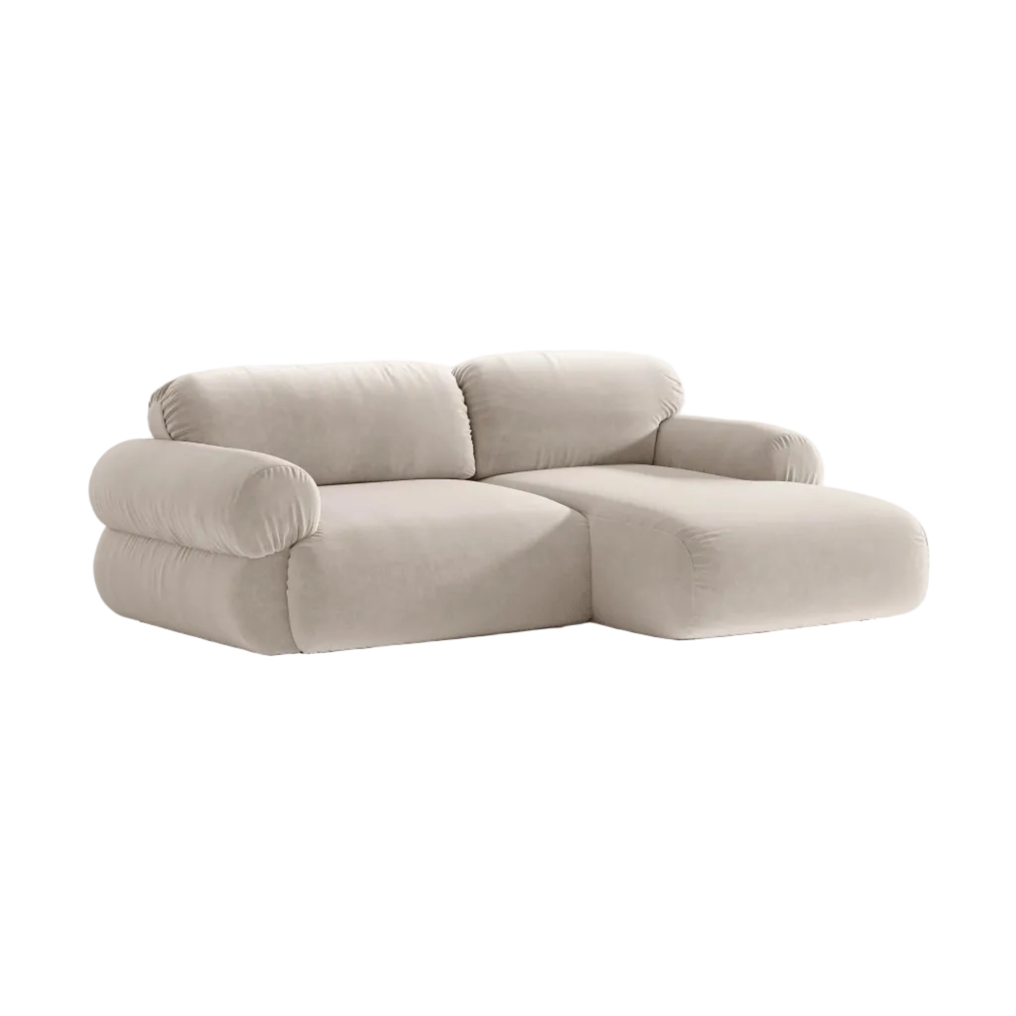 Beige Right-Hand Velvet Sofa for Two - OPHELIA