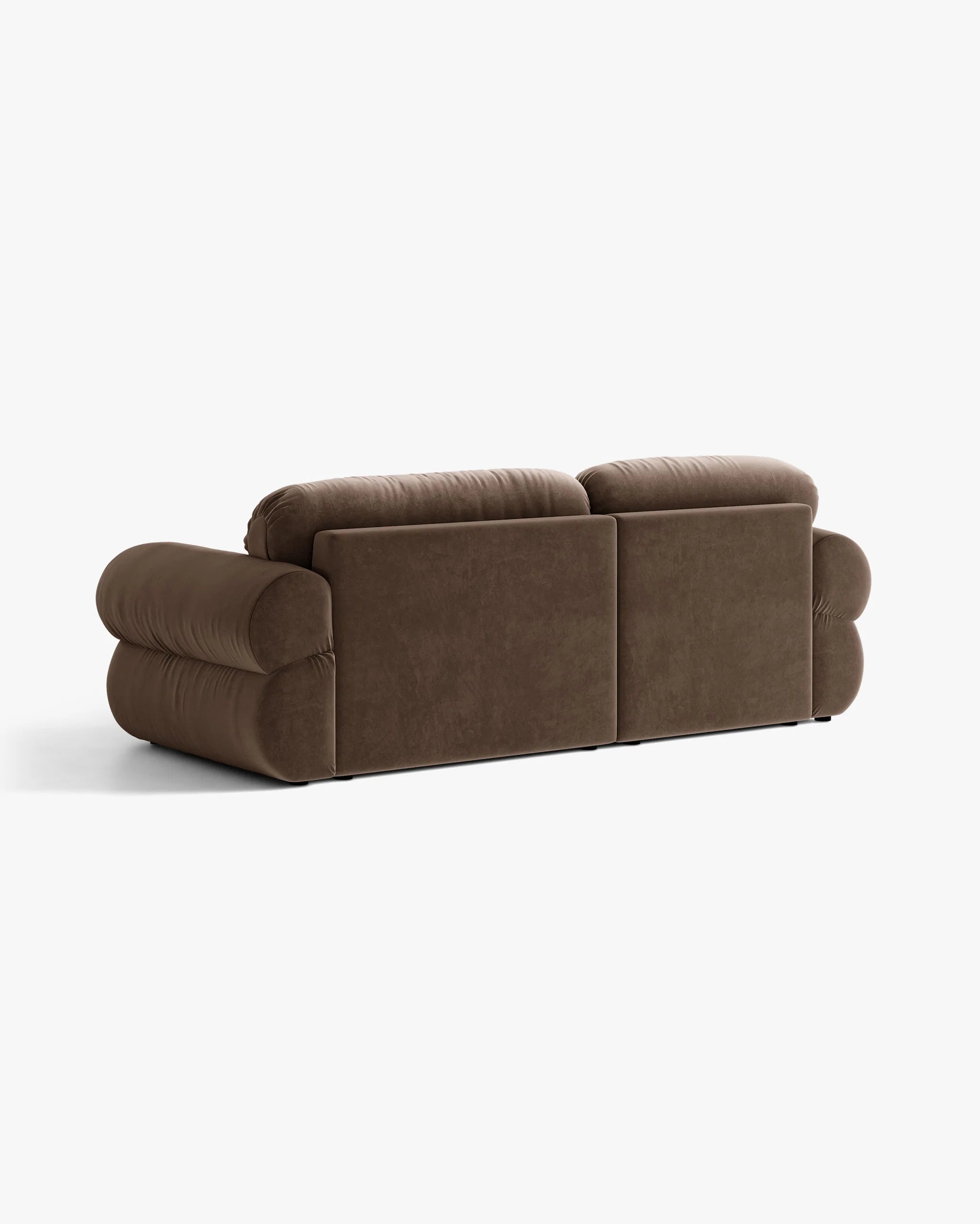 Right-facing velvet 2-seater corner sofa OPHELIA in chocolate.