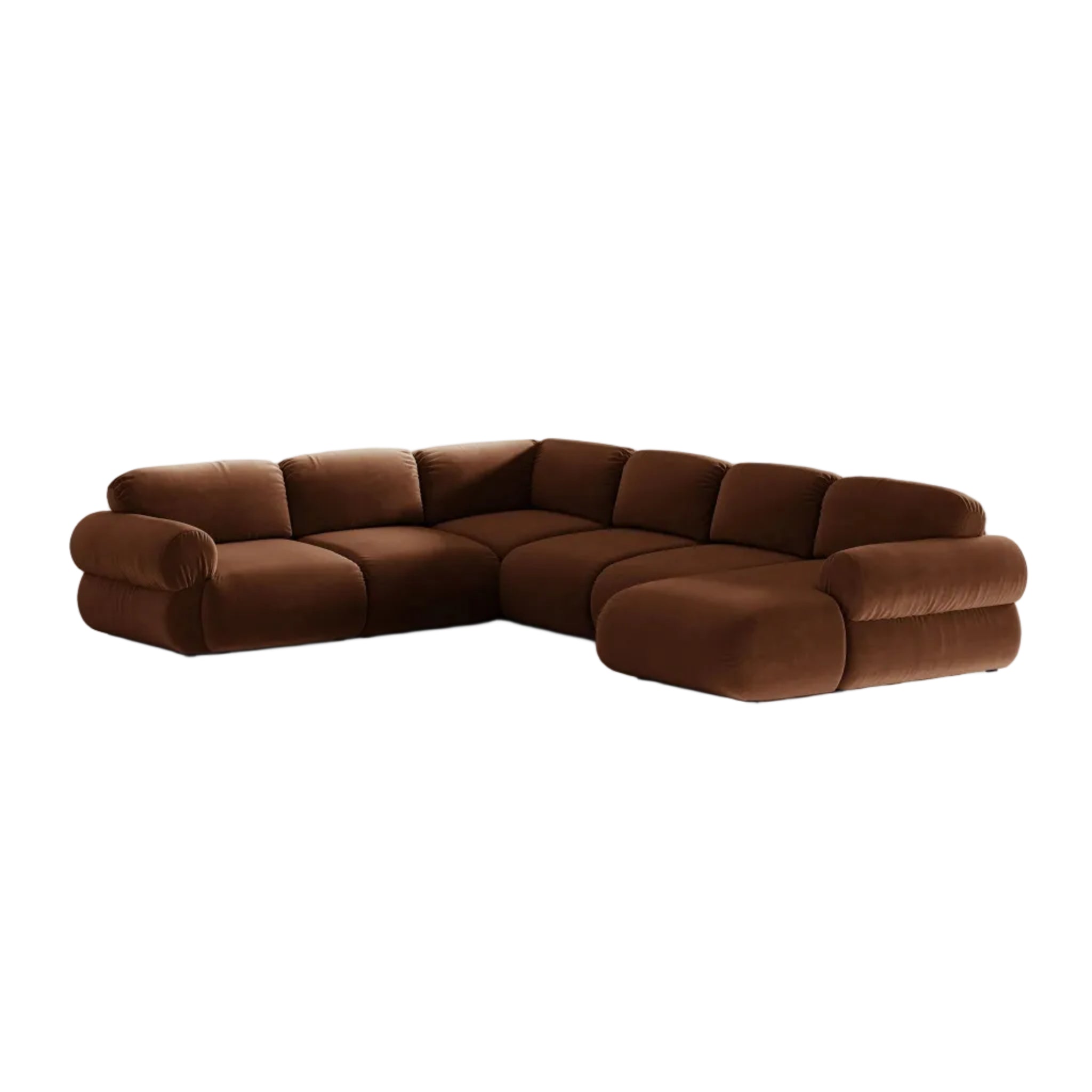 Panoramic Velvet Corner Sofa Left Side OPHELIA in Brown