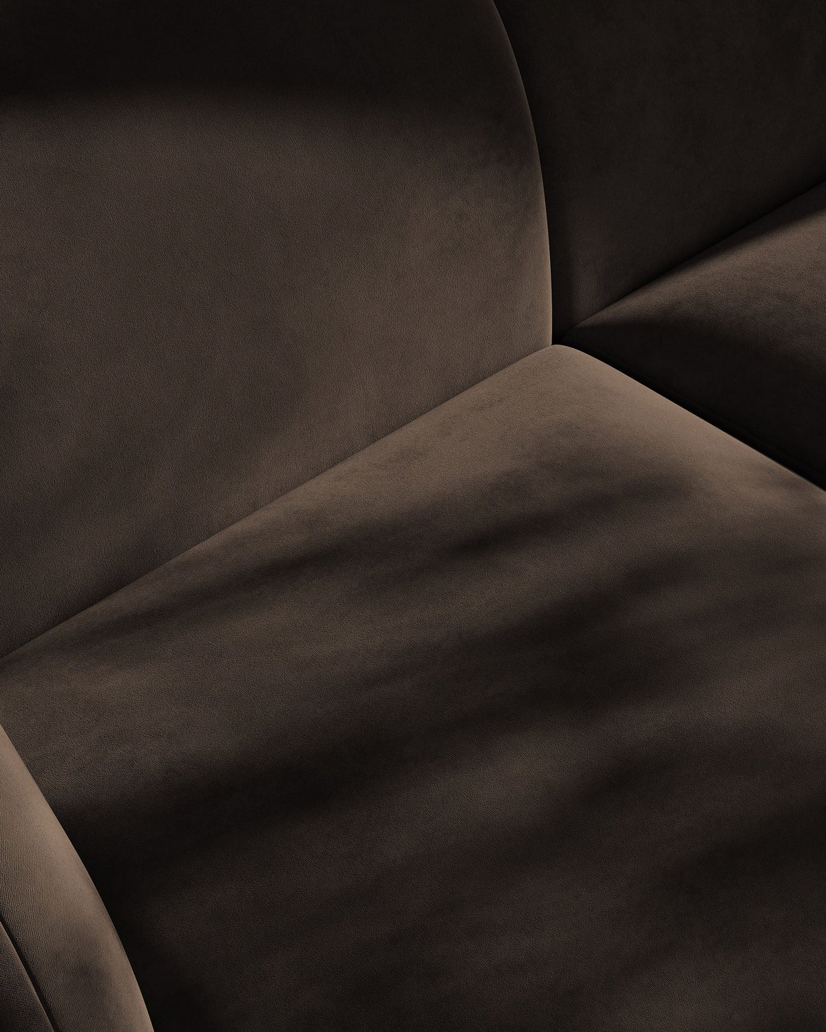 Velvet 6-seater right-facing U-shaped MILEY corner sofa in chocolate