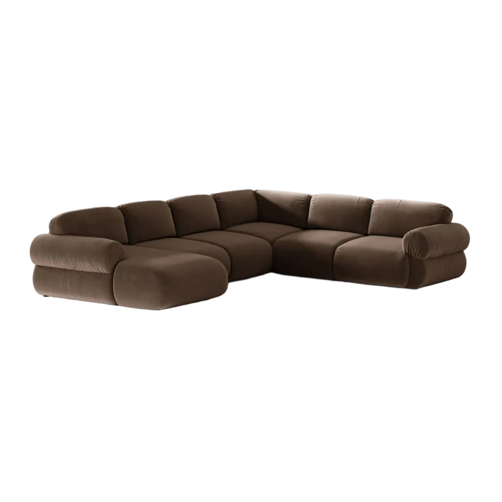 Panoramic Velvet Right-Hand Corner Sofa OPHELIA in Chocolate
