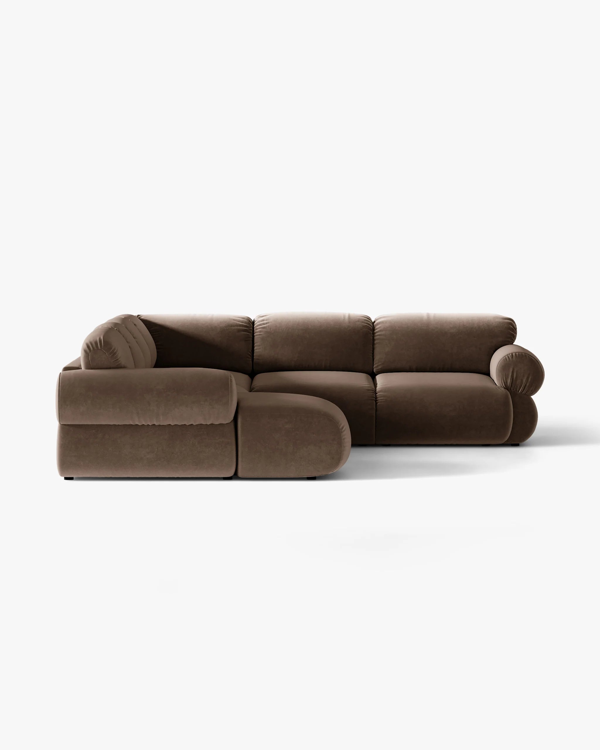 Panoramic Velvet Right-Hand Corner Sofa OPHELIA in Chocolate
