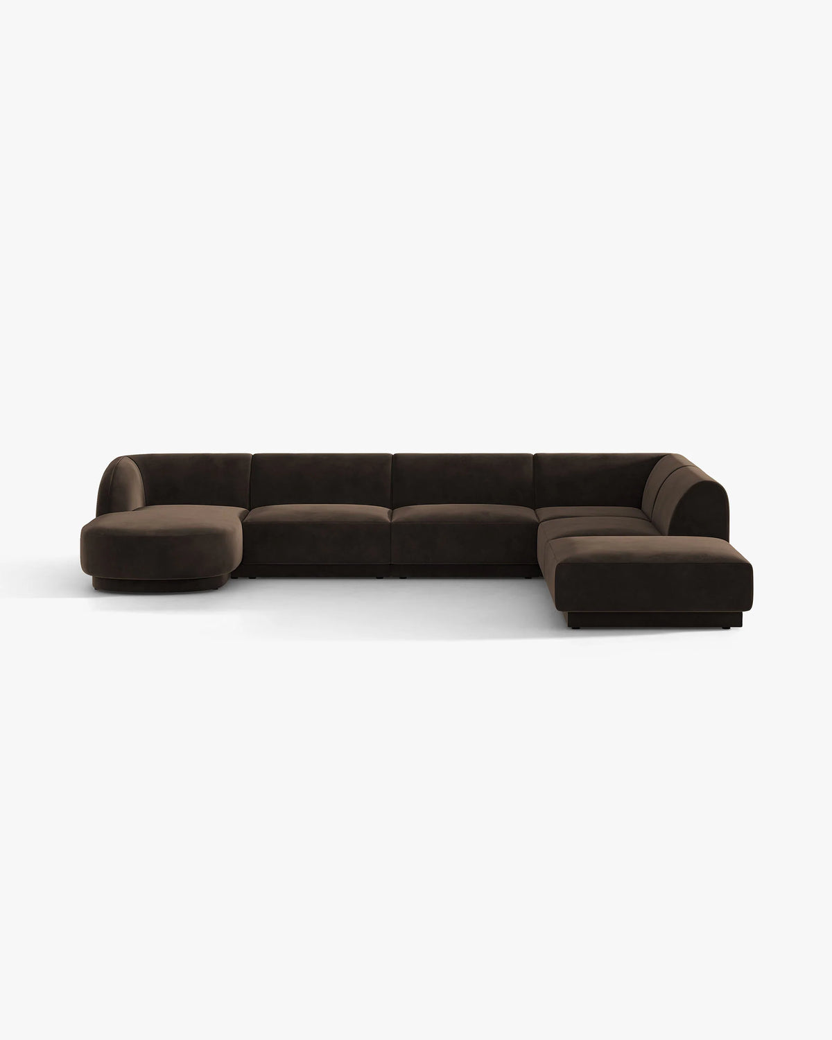 Velvet 6-seater right-facing U-shaped MILEY corner sofa in chocolate