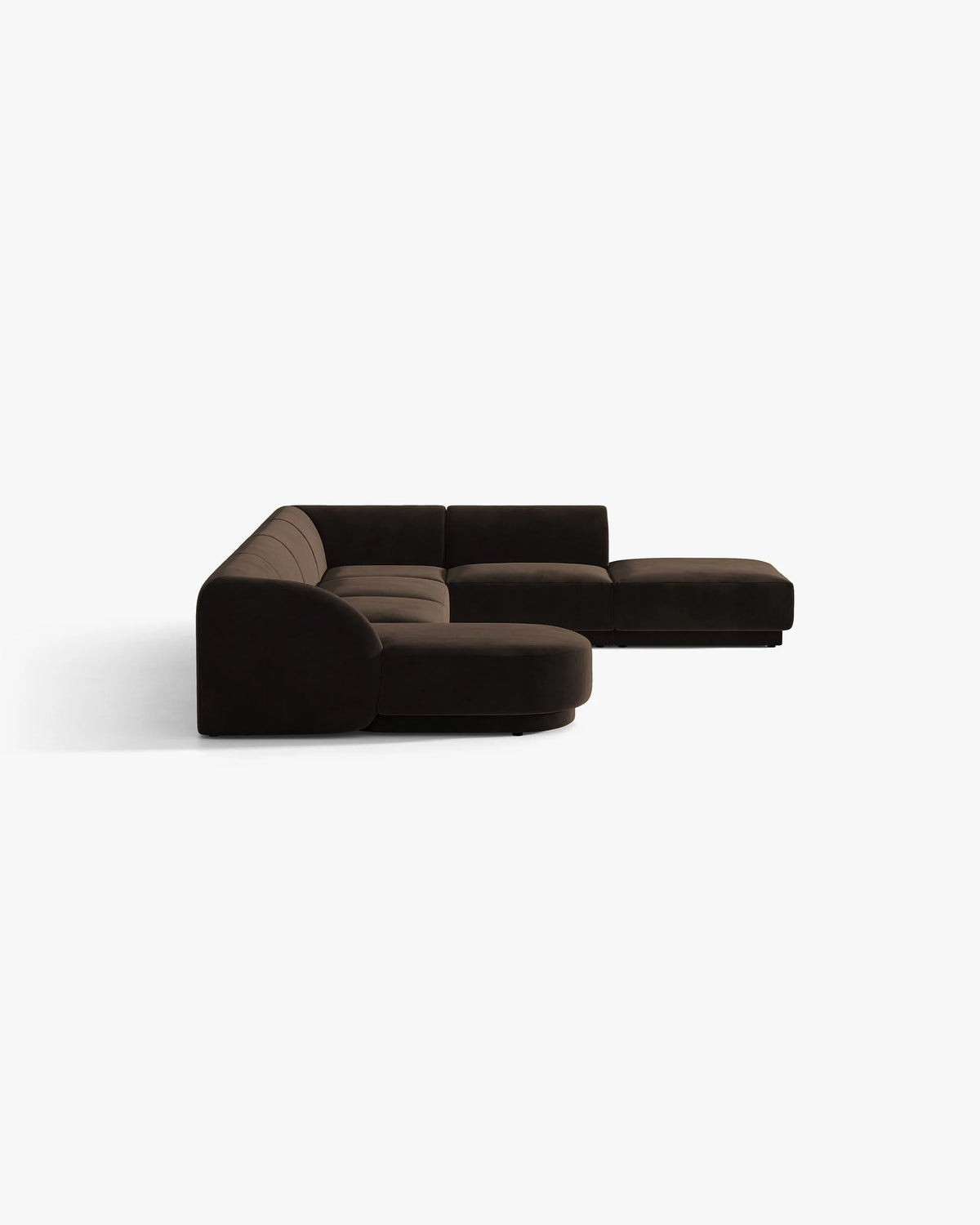 Velvet 6-seater right-facing U-shaped MILEY corner sofa in chocolate