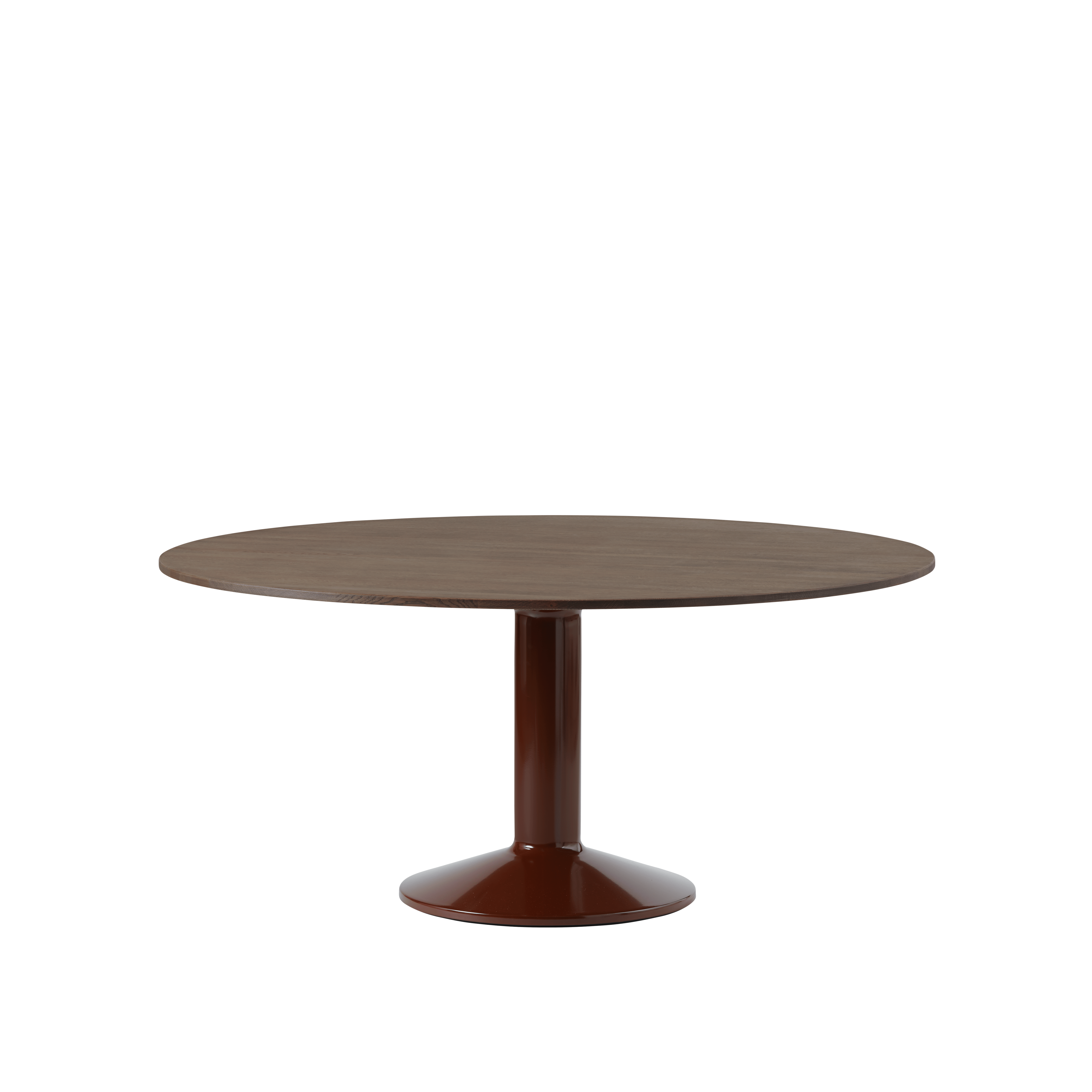 Round Table MIDST dark oiled oak with burgundy base