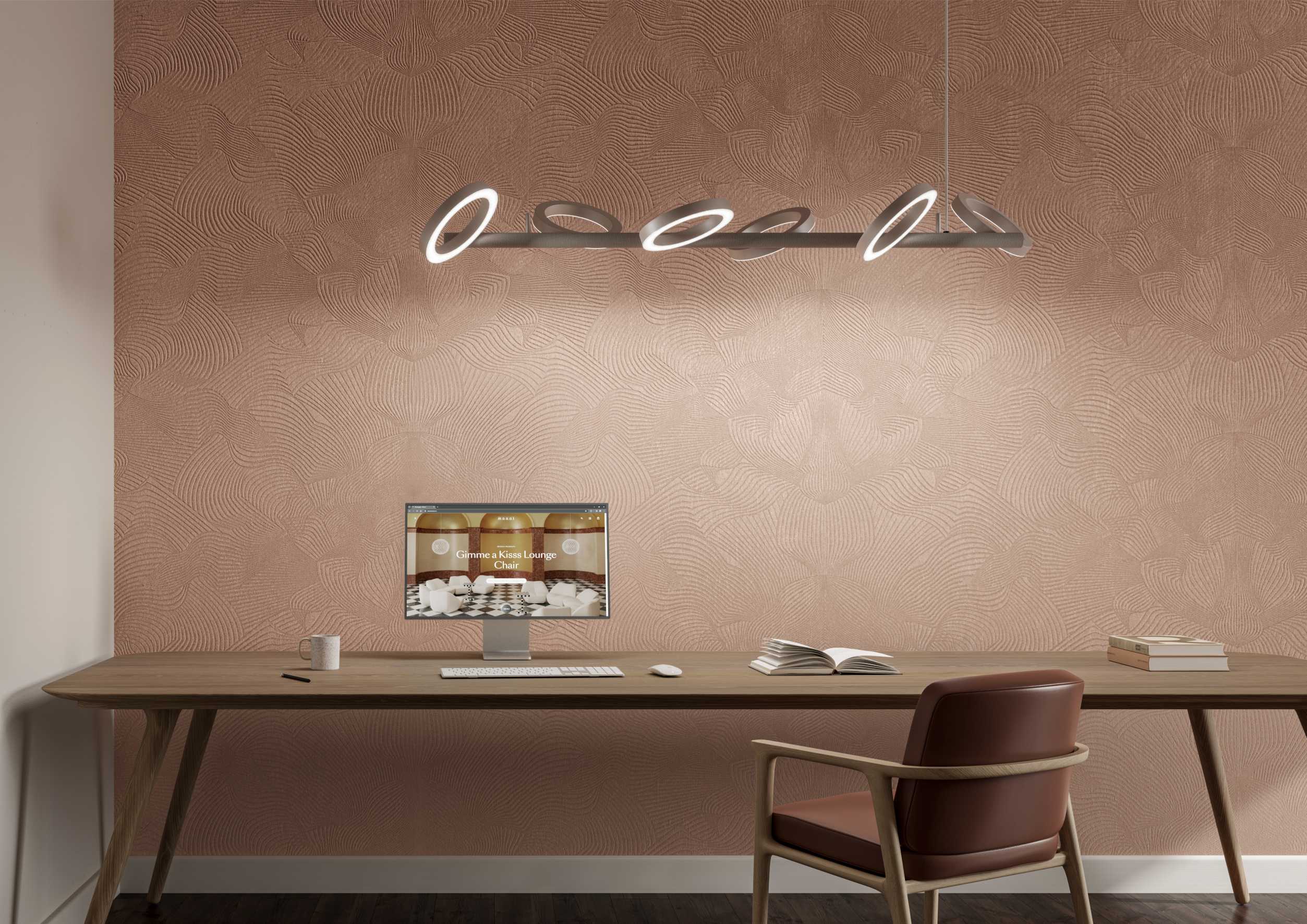 Textile wallpaper with an abstract moiré pattern TECHNO BEE cream white