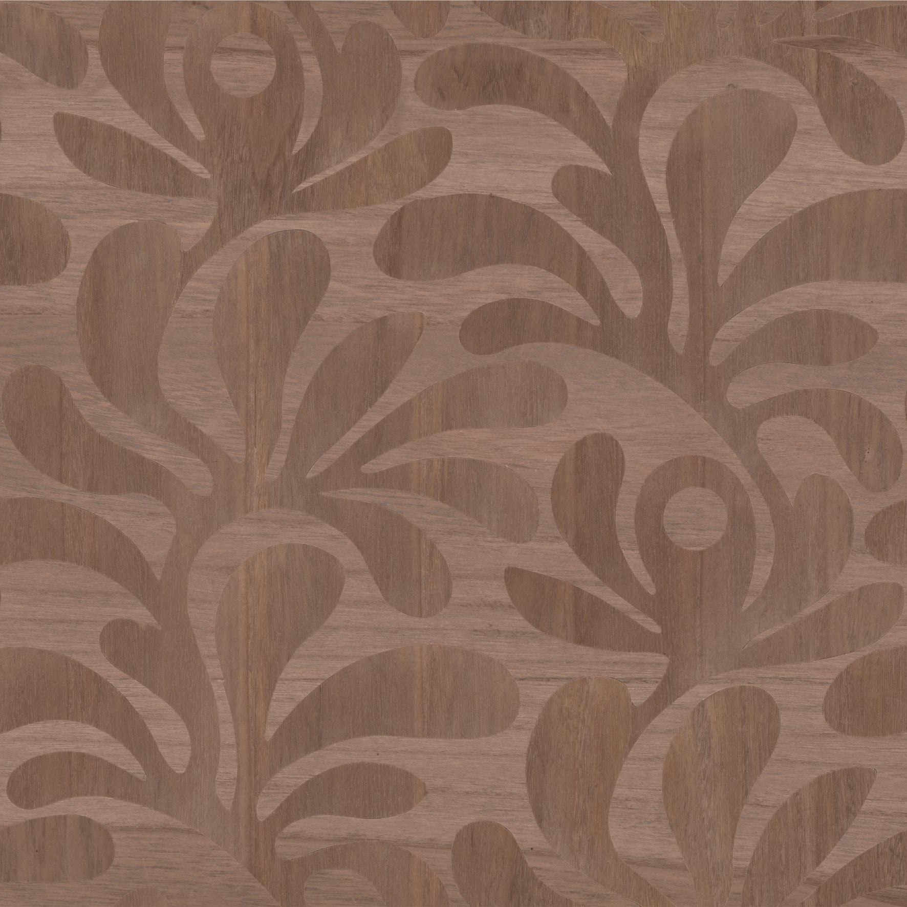 Woodblock Beetle Fern Brown Wallpaper with Plant Leaf Motif