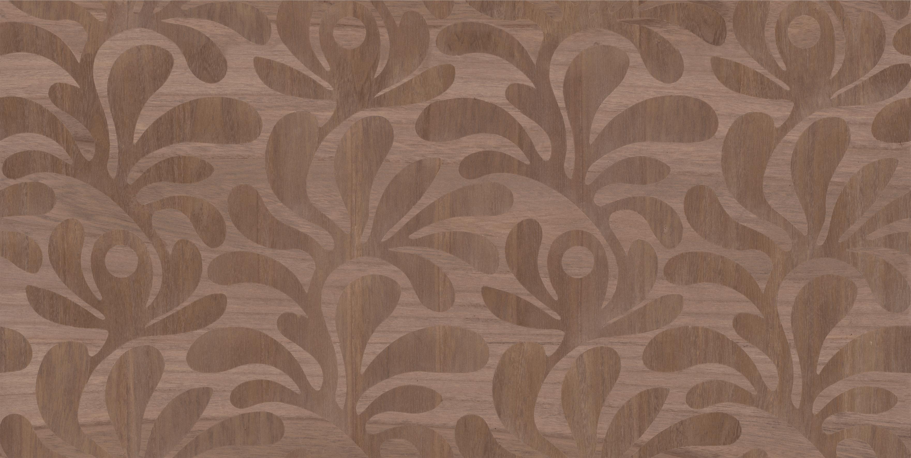 Woodblock Beetle Fern Brown Wallpaper with Plant Leaf Motif