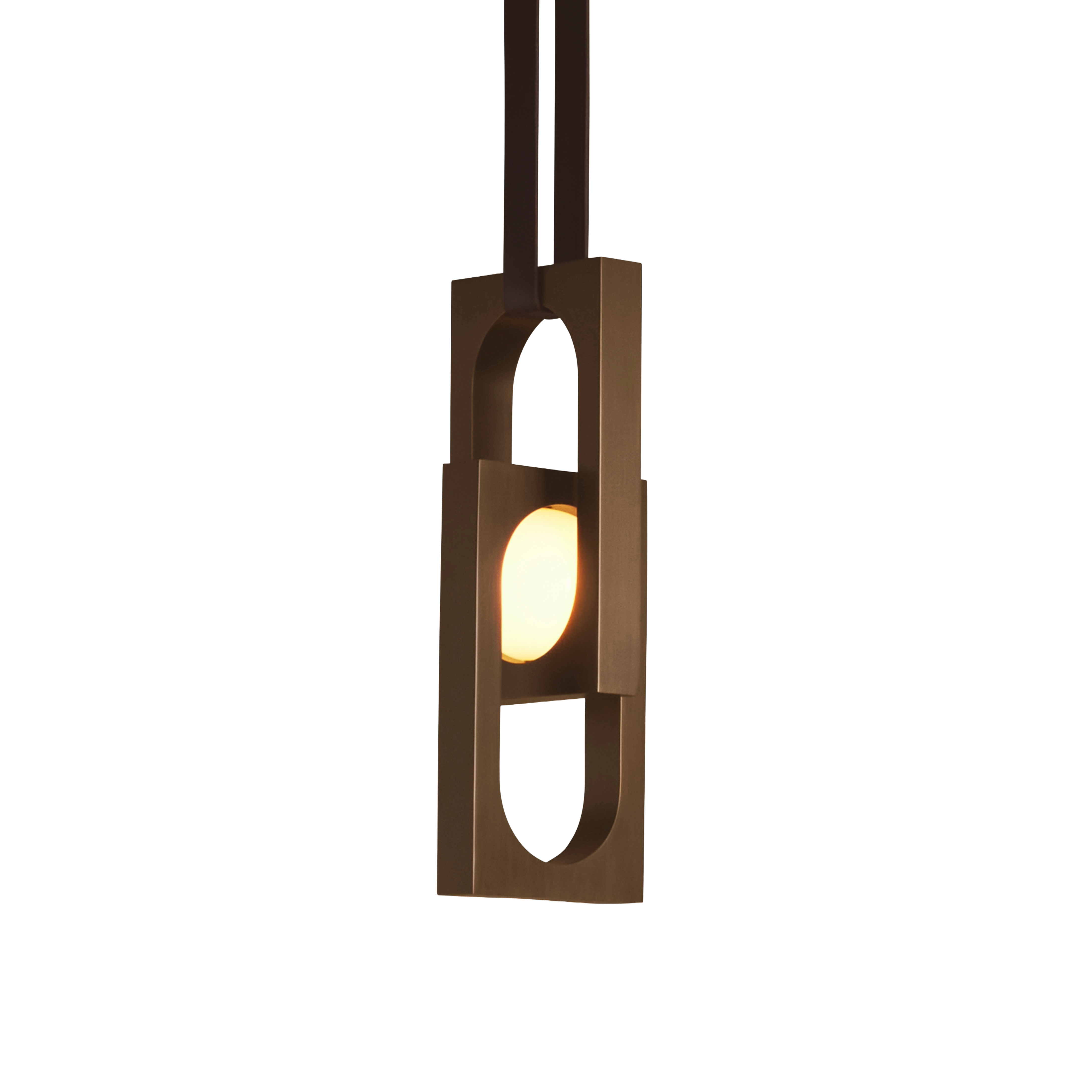 MYTHOS DUO pendant lamp with an opal shade and blackened brass.