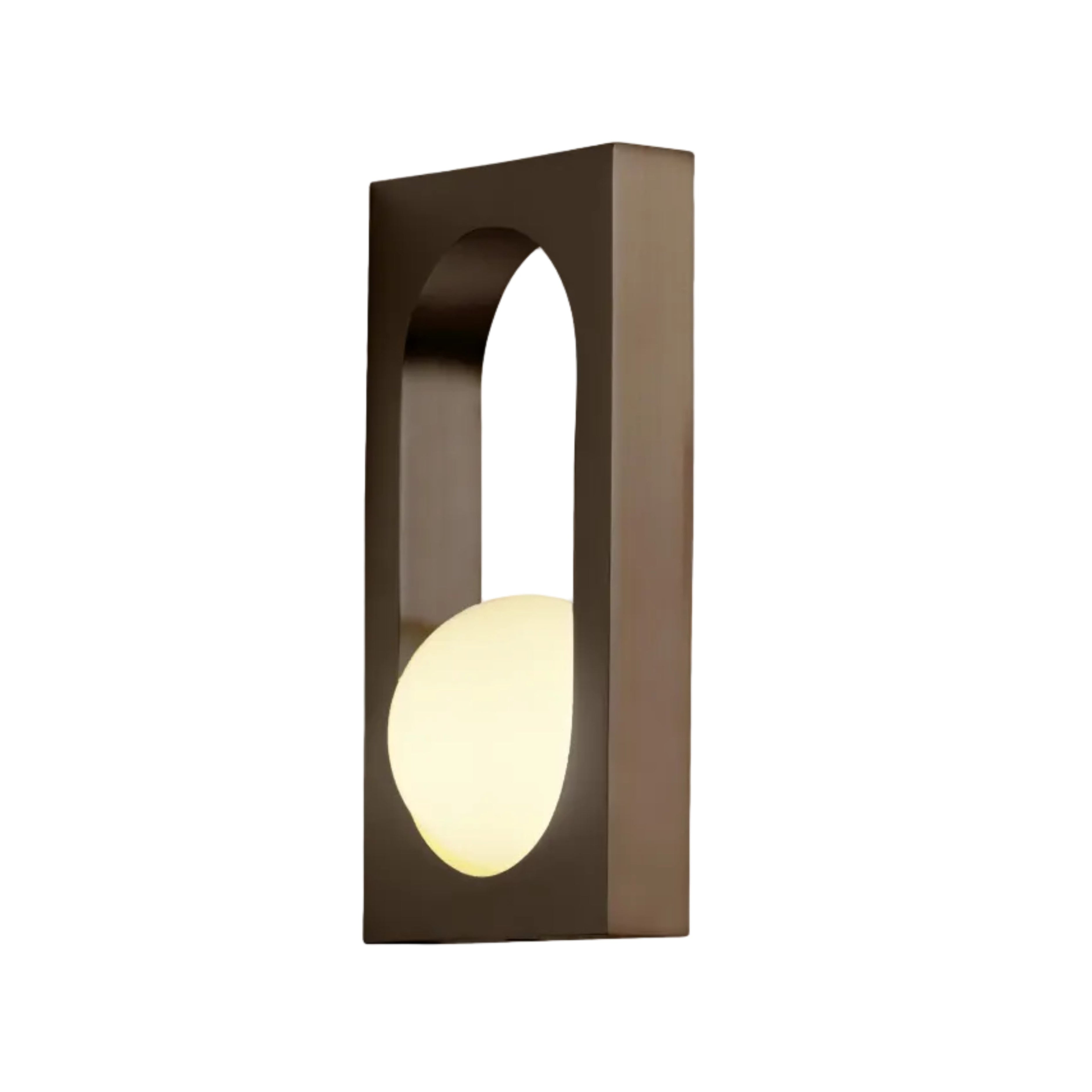 MYTHOS wall lamp with an opal shade and blackened brass.