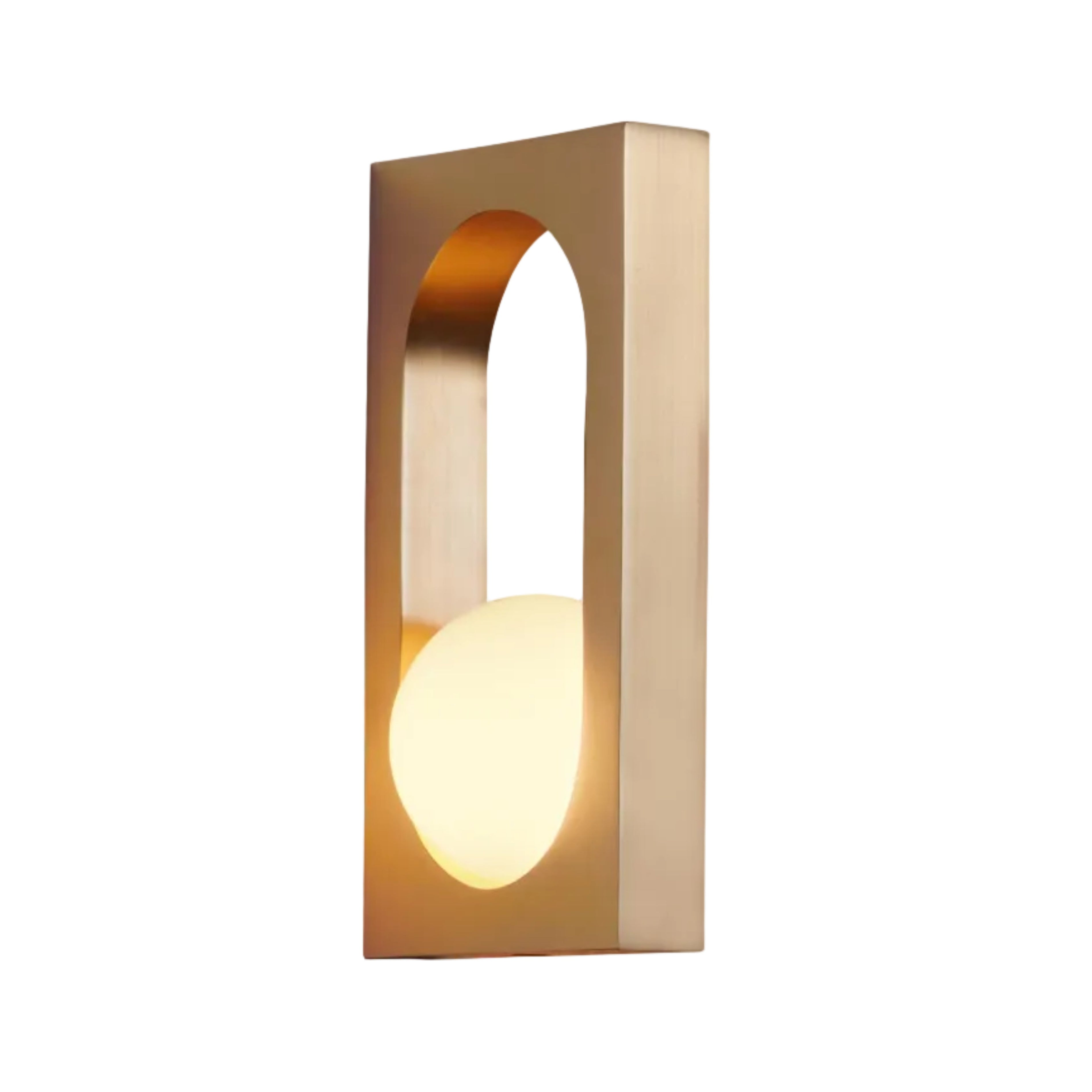 MYTHOS wall lamp with an opal shade and brass accents.