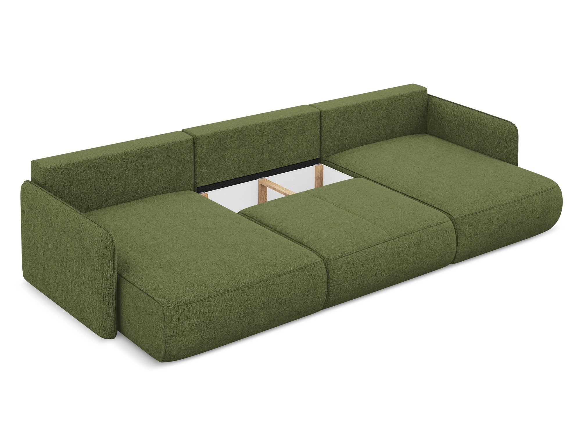 Panoramic corner sofa with sleeping function NANEA green chenille