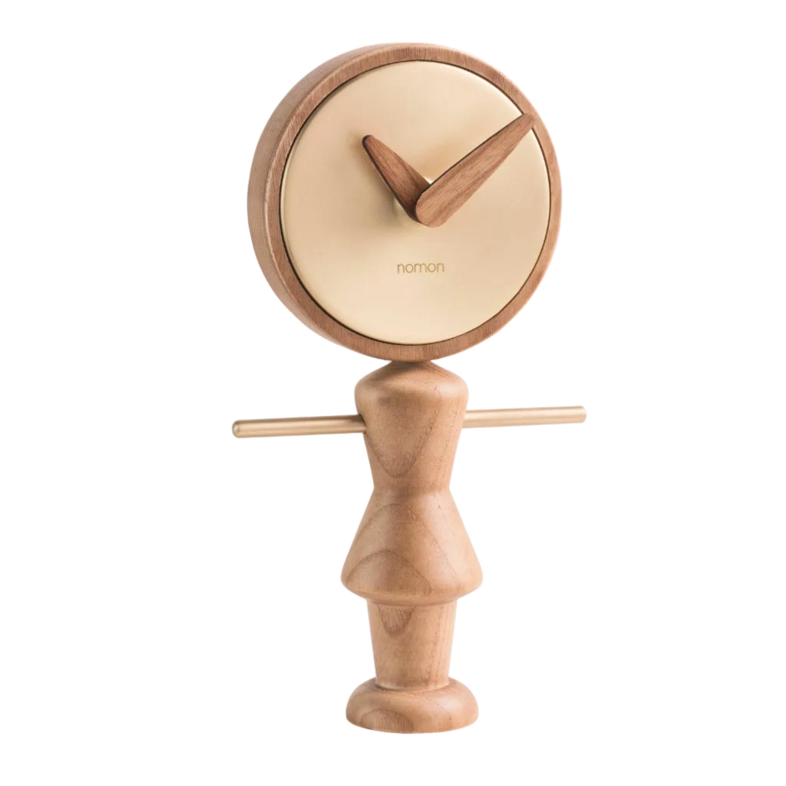 NENA table clock in ash wood with brass finish