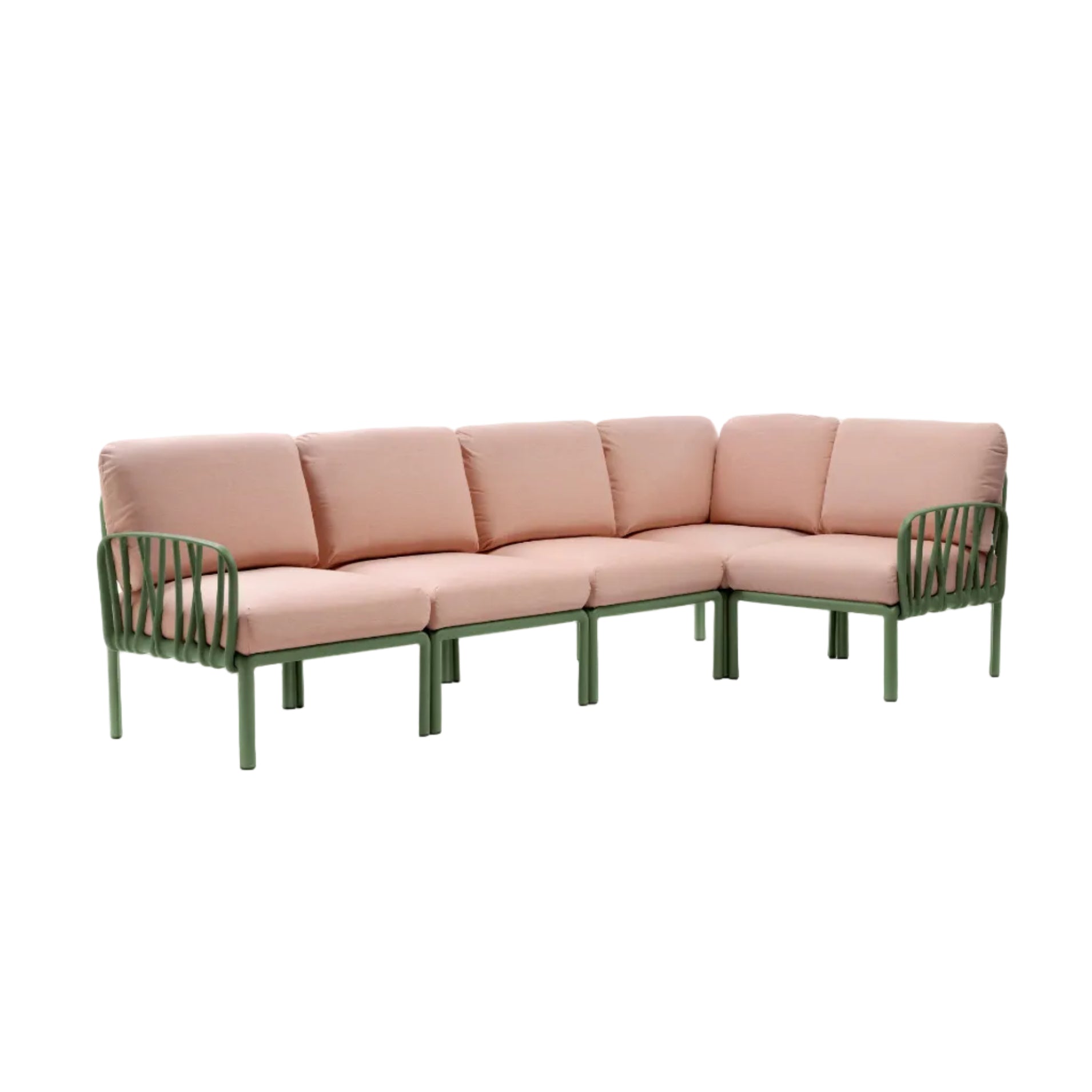 Modular Outdoor Corner Sofa KOMODO 5 Pink with Green Agave Base