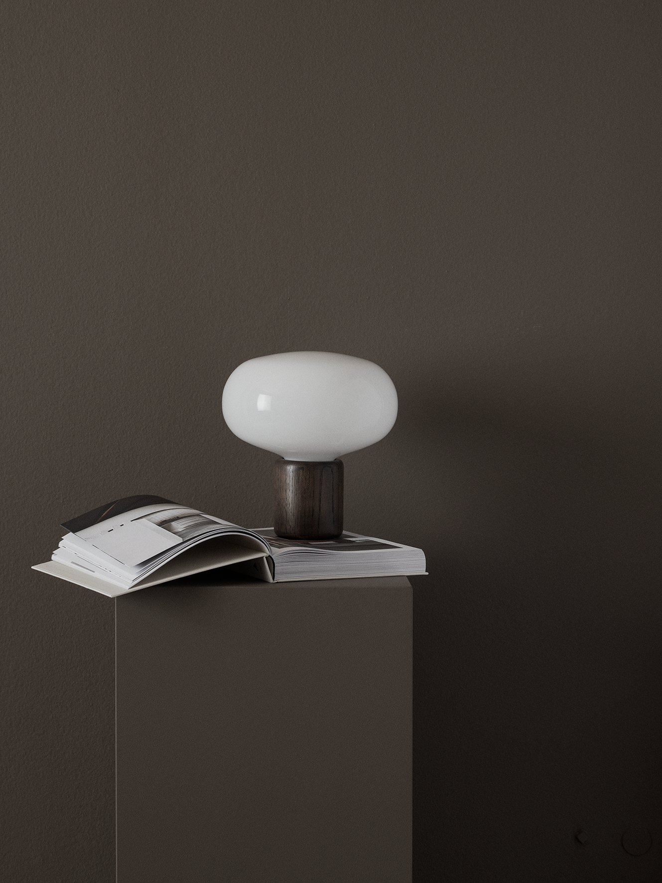 Karl-Johan table lamp iridescent glass with a smoked oak base