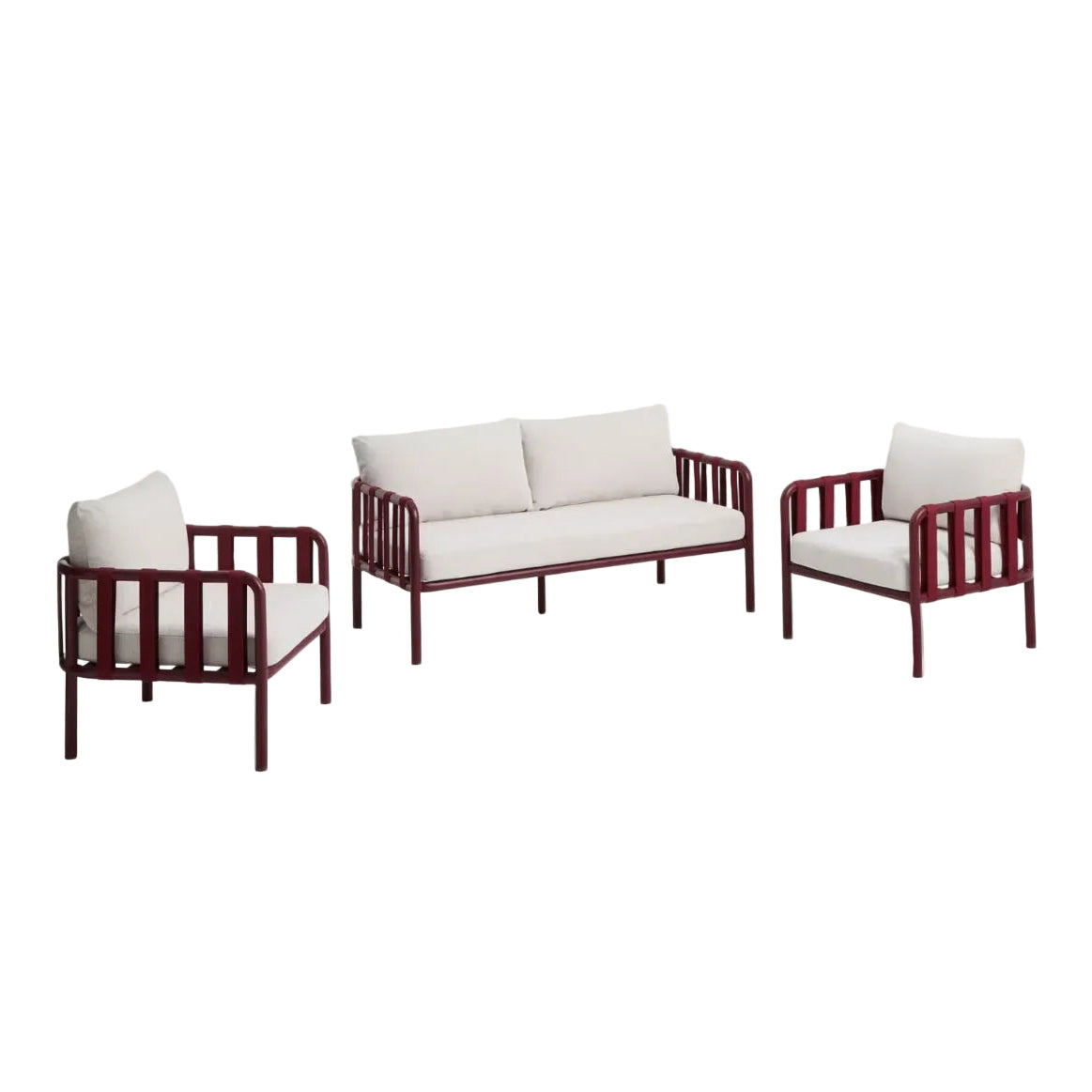 OMALA garden set in light beige with a burgundy base