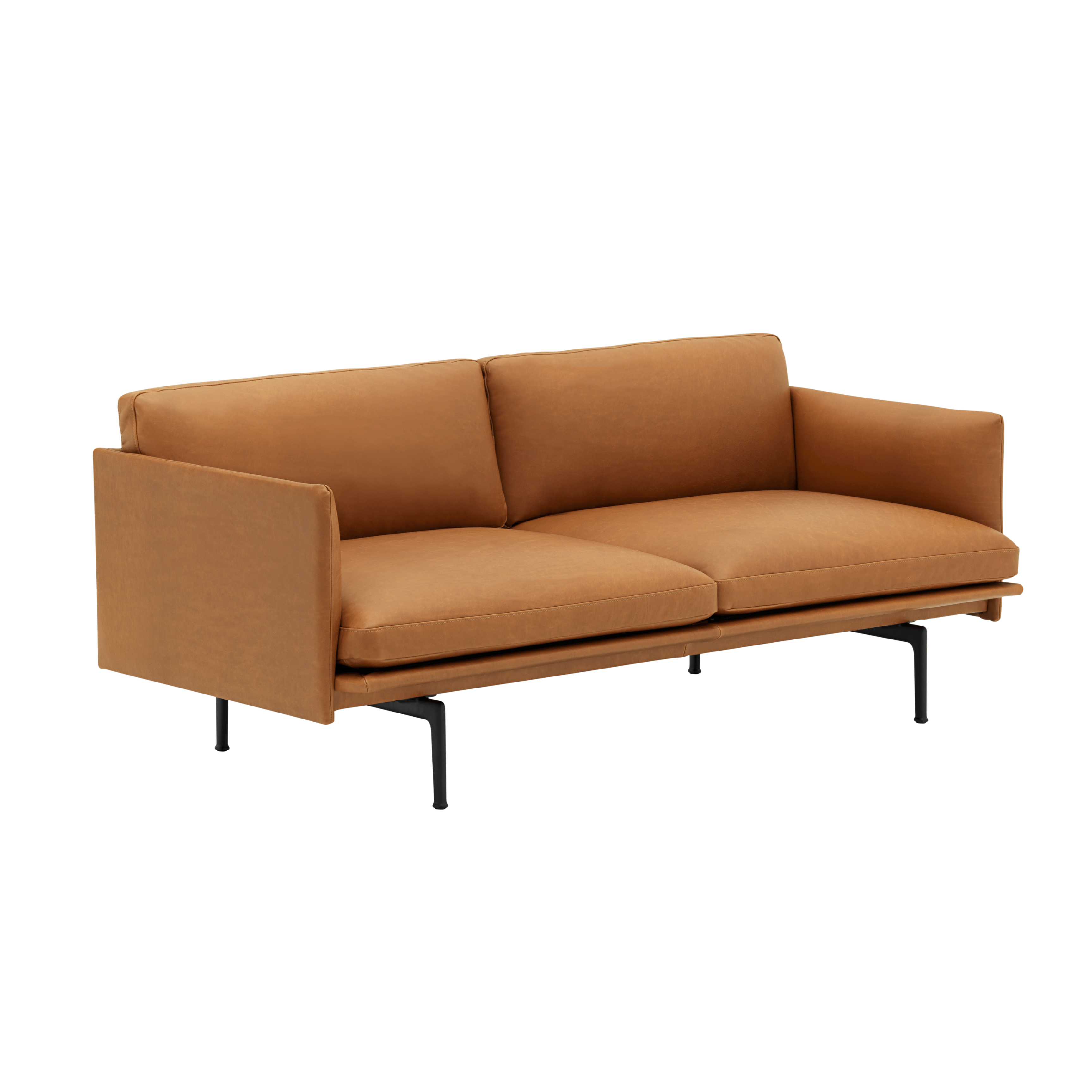 2-Seater Sofa OUTLINE in Cognac Leather with Black Base
