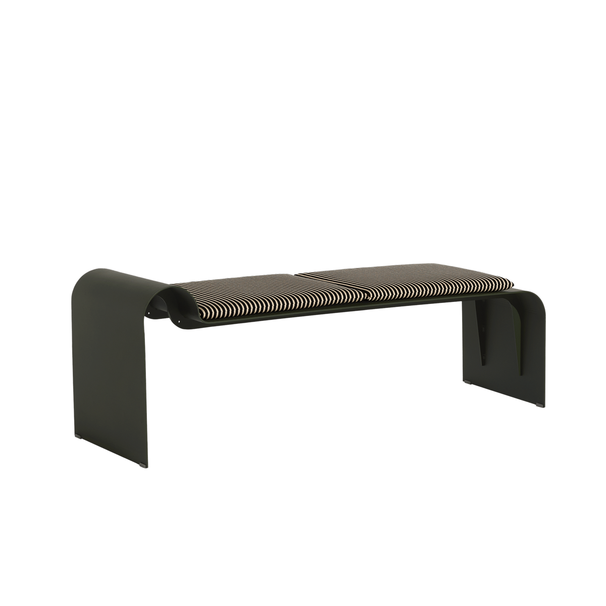 ECLIPSE bench in dark green with a striped cushion