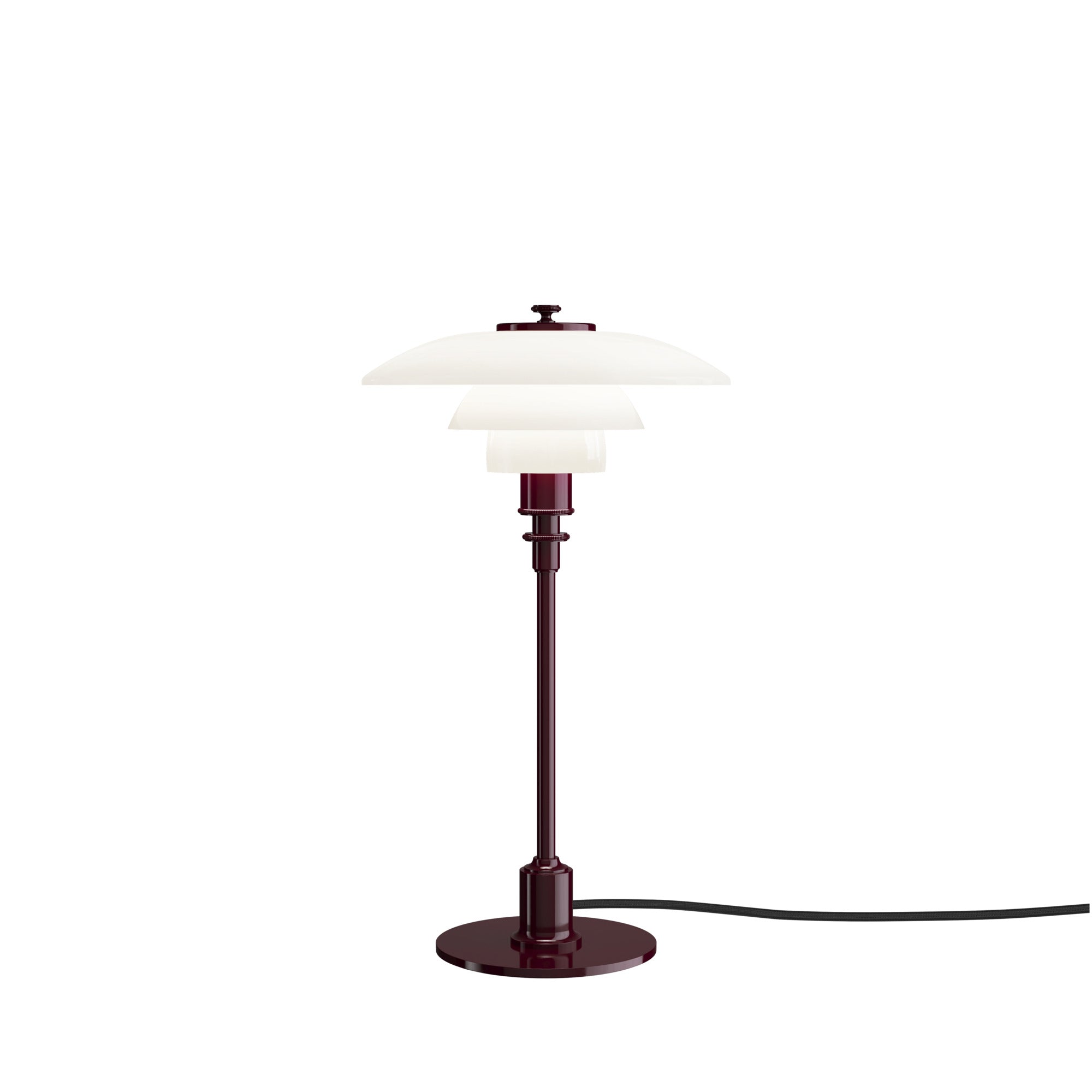 PH 2/1 table lamp in white with a burgundy base