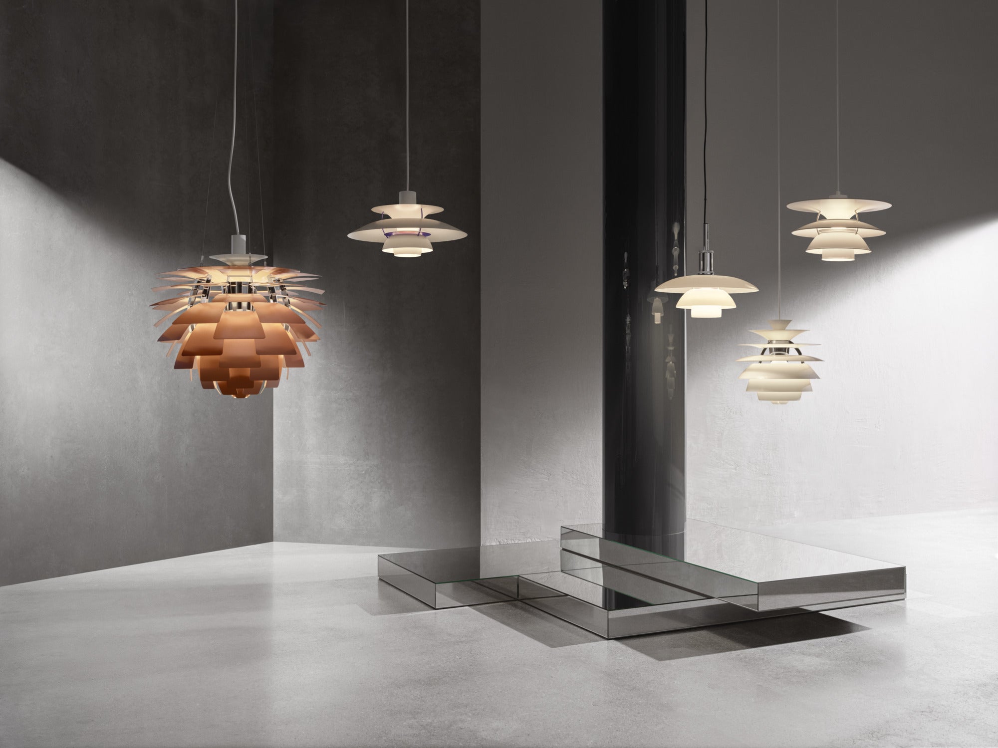 PH 4½-4 White Pendant Lamp with Chrome Finish