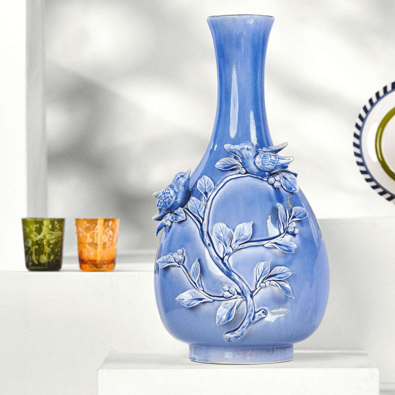 Set of SCATTERED FLOWERS Glasses in Yellow with Sandblasted Pattern