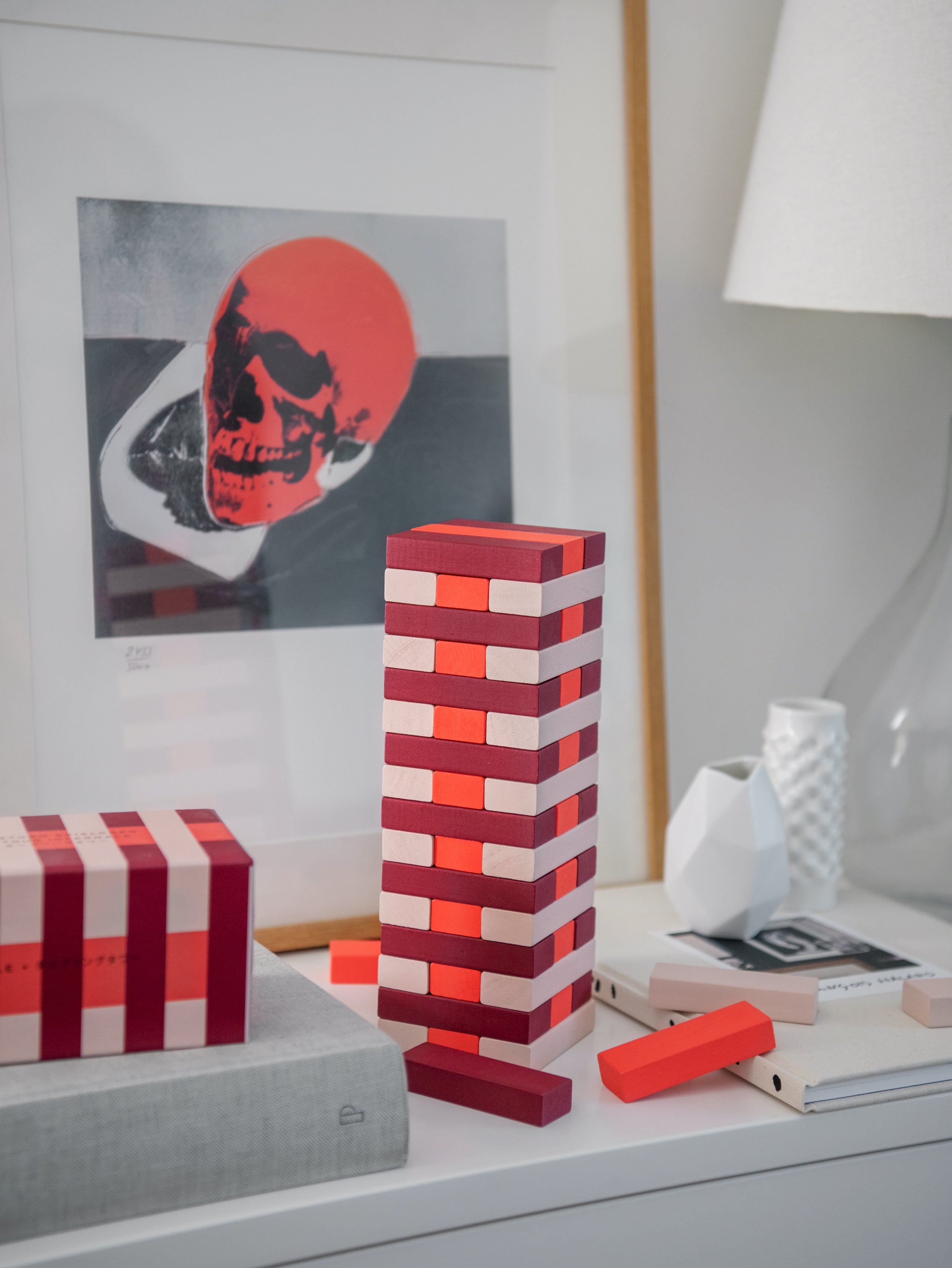 Strategic Yenga Tumbling Tower Beige with Red