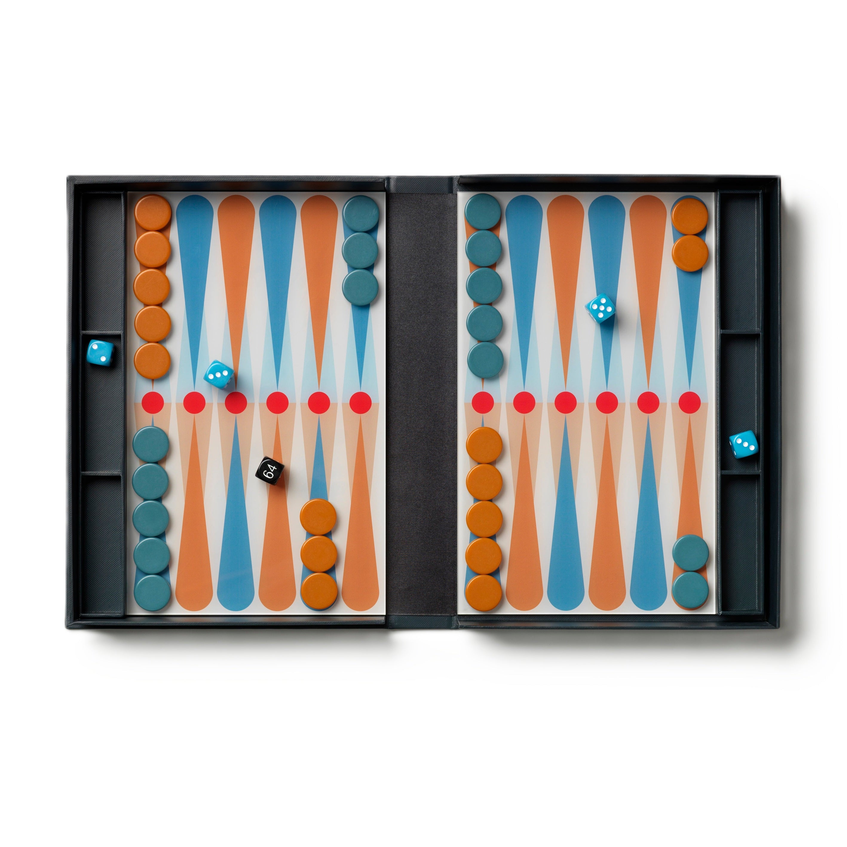 ART OF BACKGAMMON Gray Backgammon Set with Blue and Orange