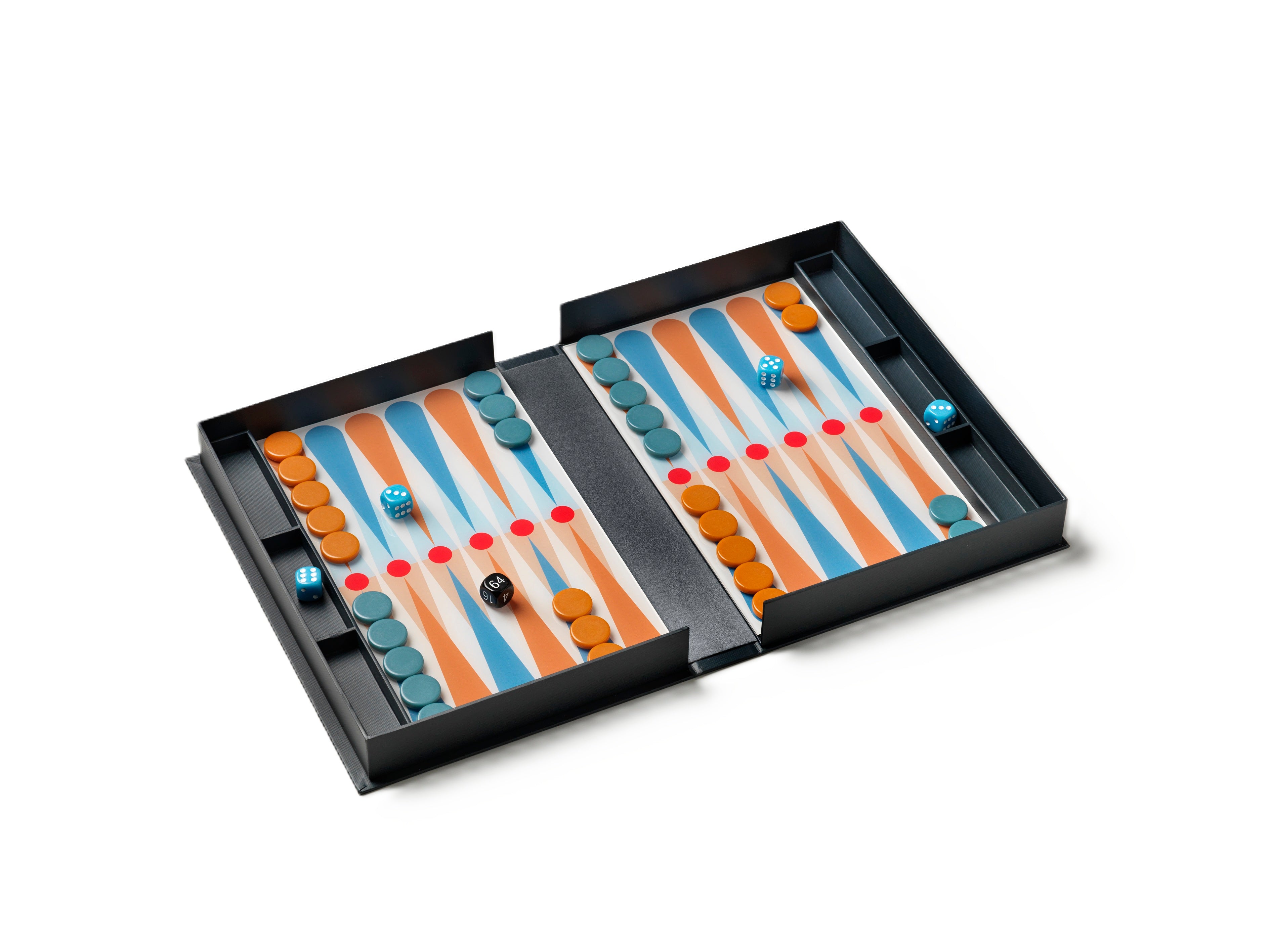 ART OF BACKGAMMON Gray Backgammon Set with Blue and Orange