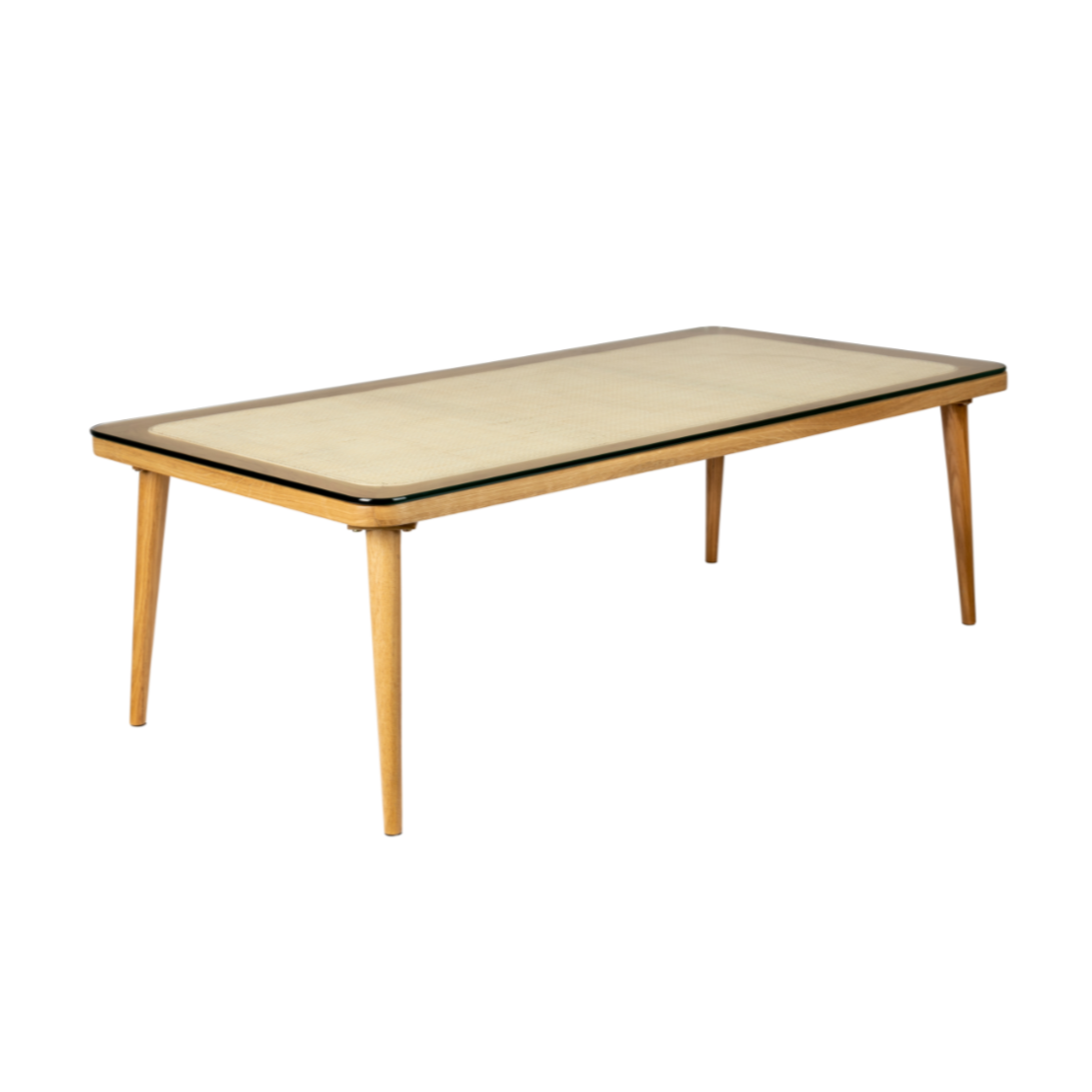 HARU coffee table made of oak wood with a glass top