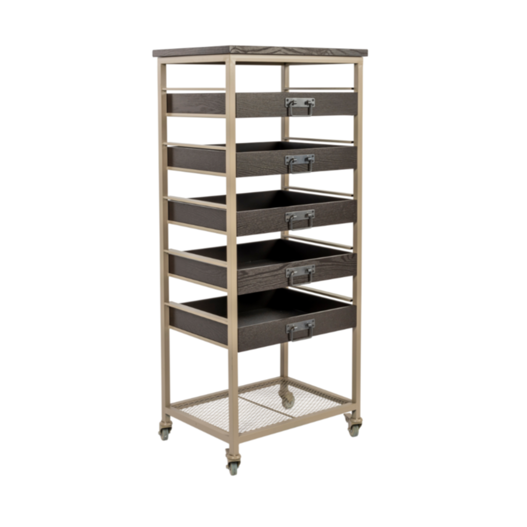 Regalschrank im Loft-Stil auf Rollen BOTAN grau-beige