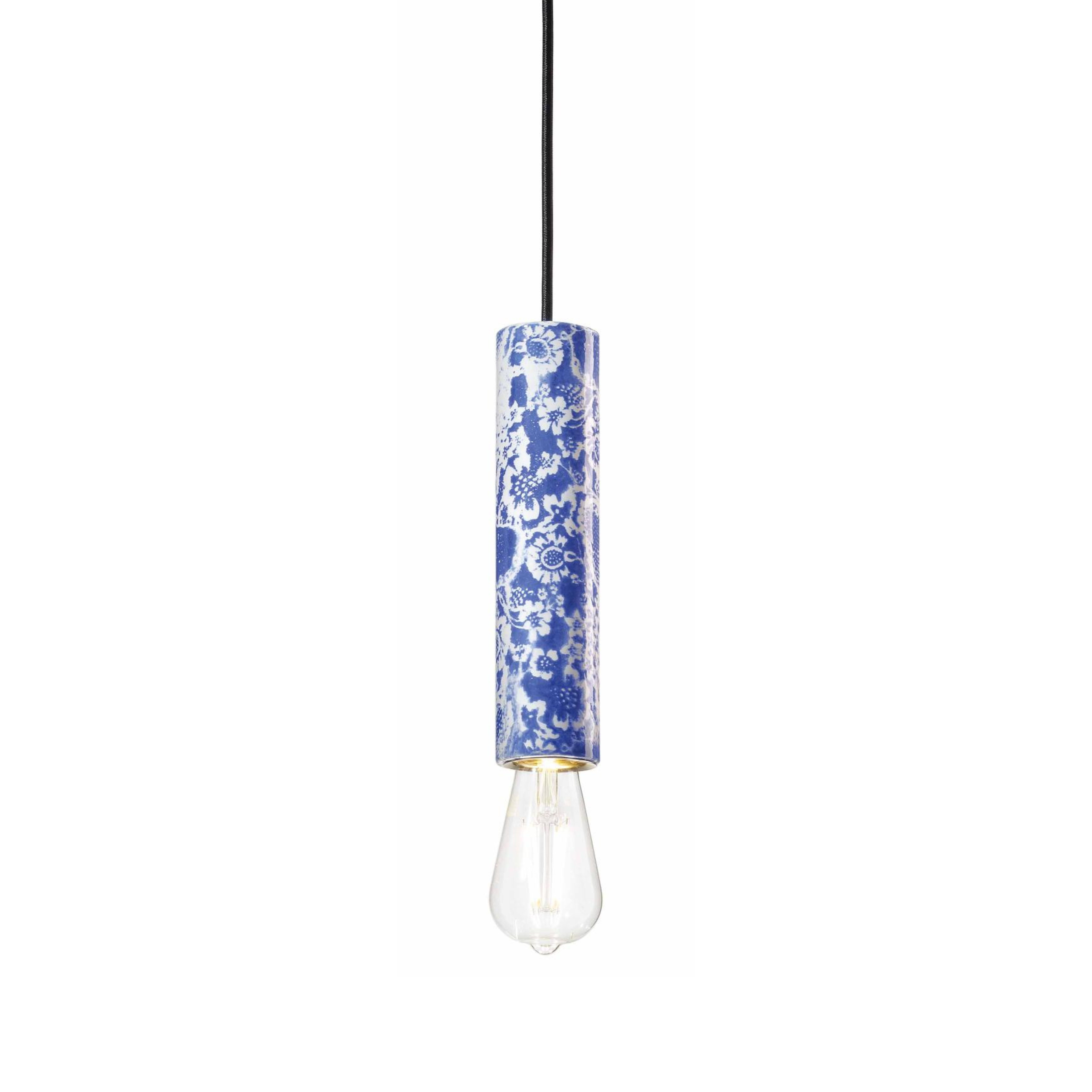 Ceramic pendant lamp PI blue flowers
