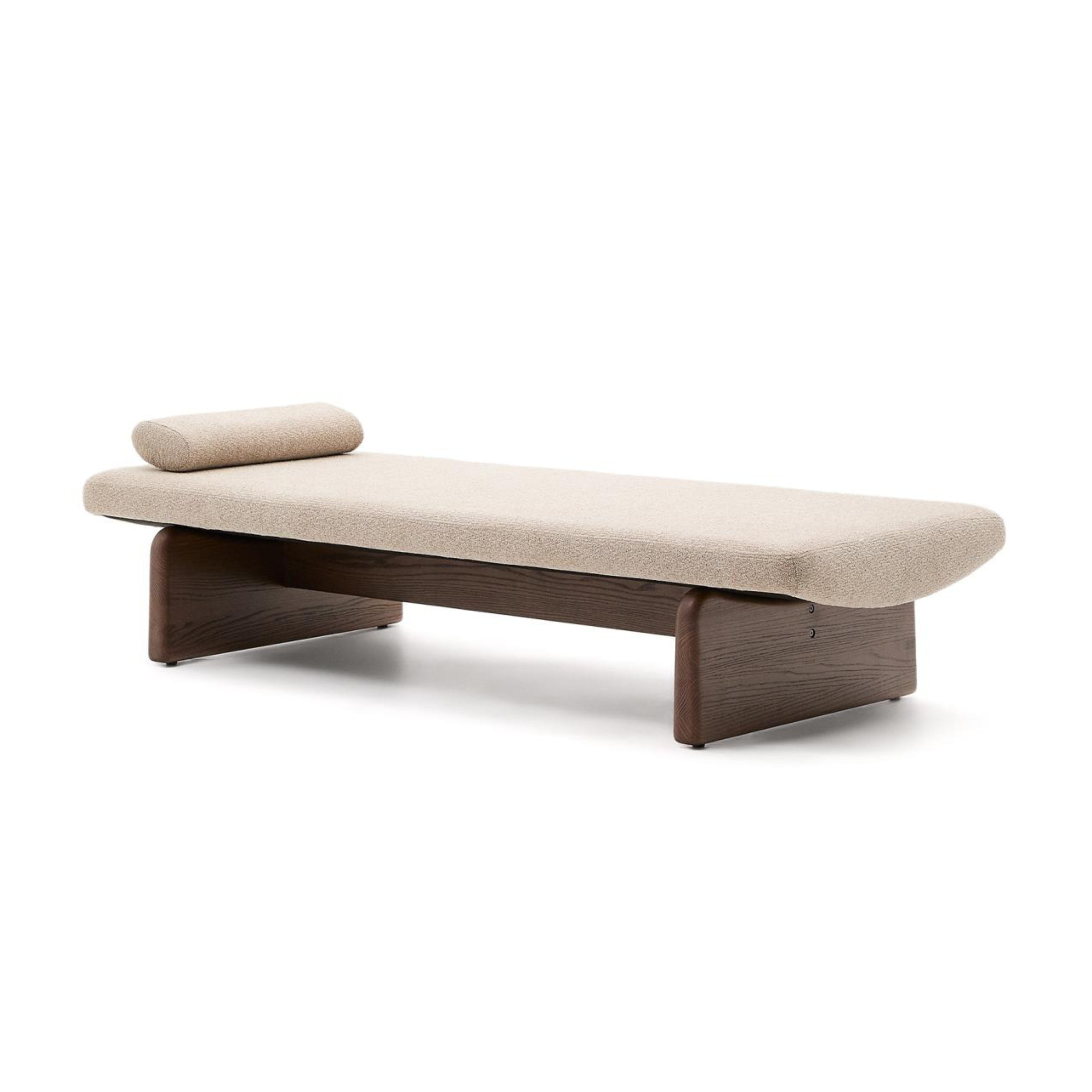 TOPAZ Beige Chenille-Tagesbett mit Untergestell aus dunkler Esche
