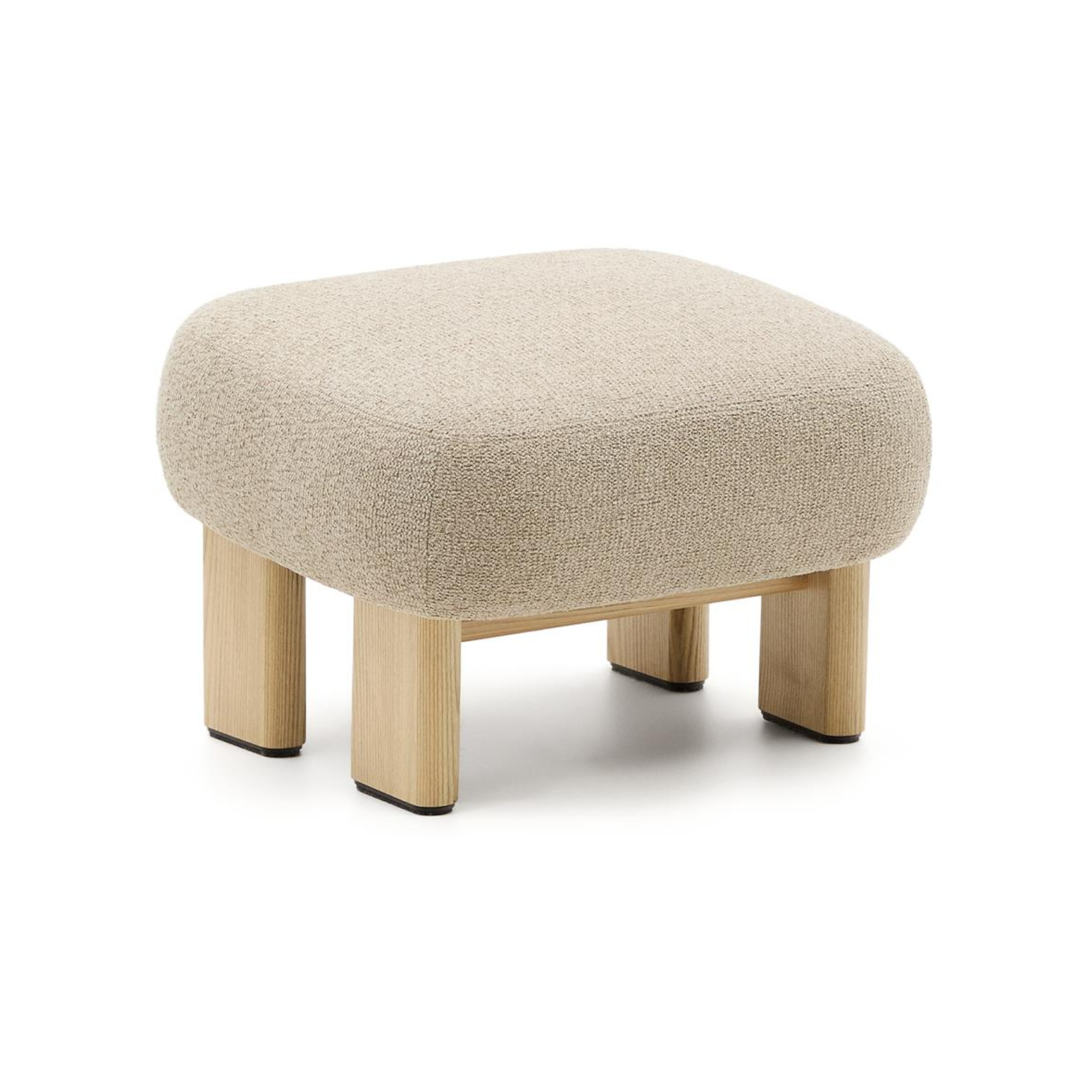 NEMA Beigefarbener Chenille-Pouf mit Eschenholzsockel