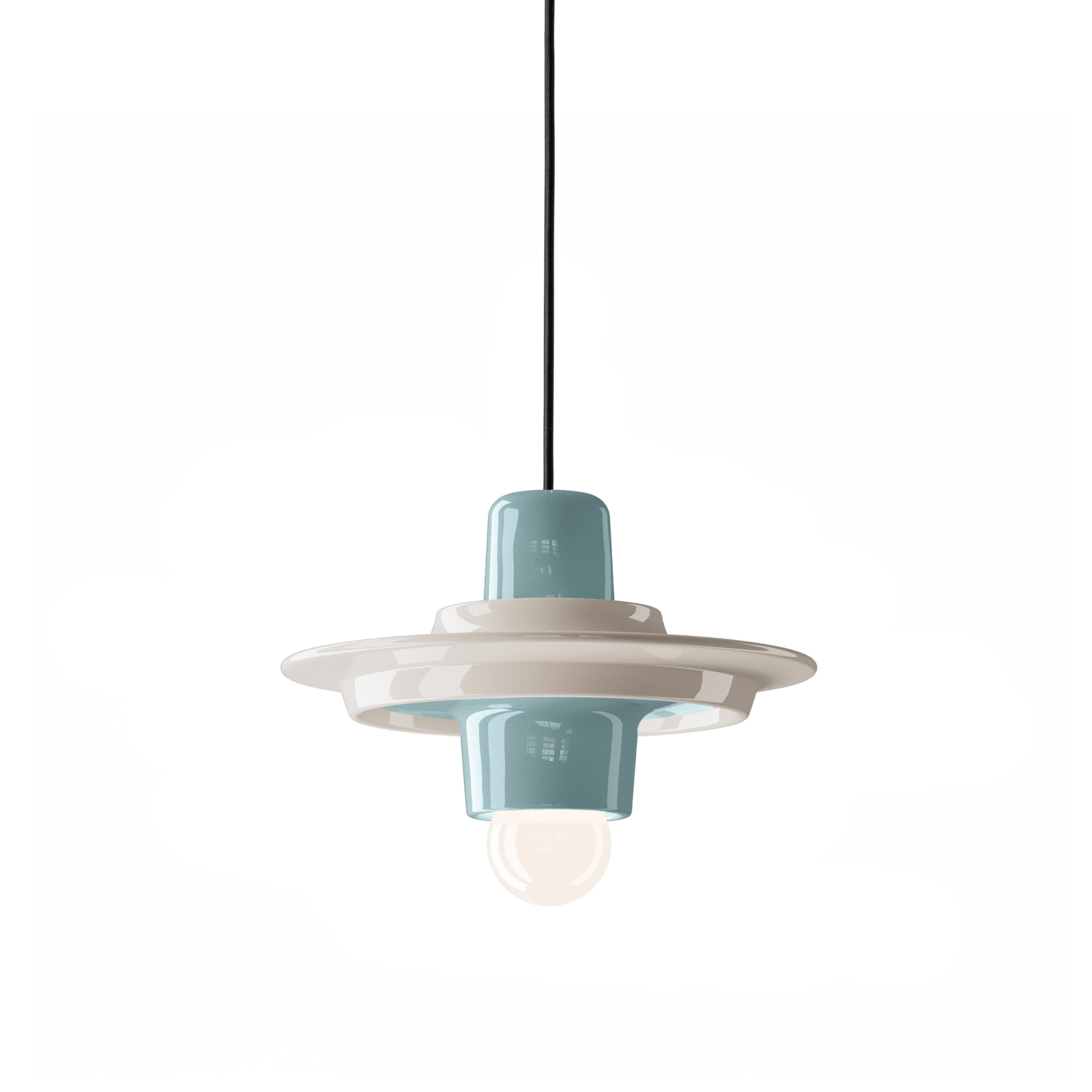 VOILÀ Keramik Pendelleuchte creme mit blau