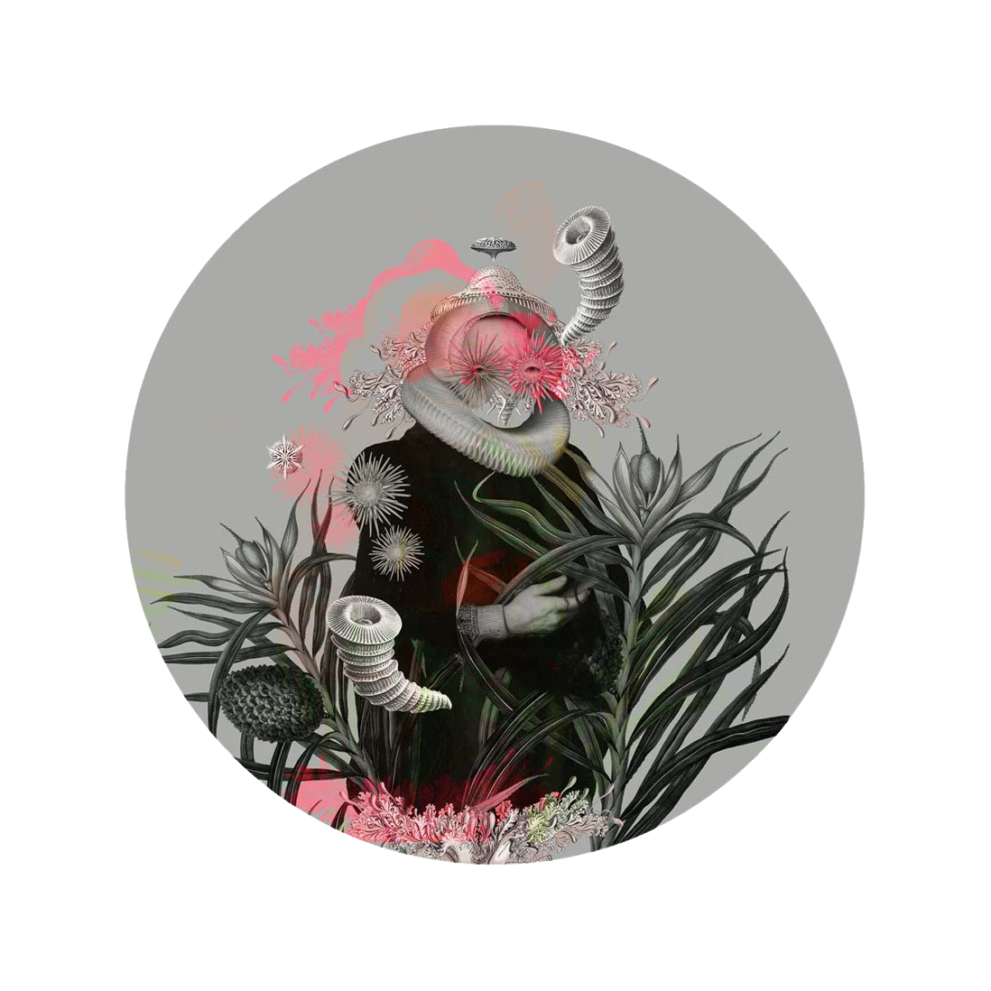 Circle-shaped Mural DOTS - LADY MEDUSA gray