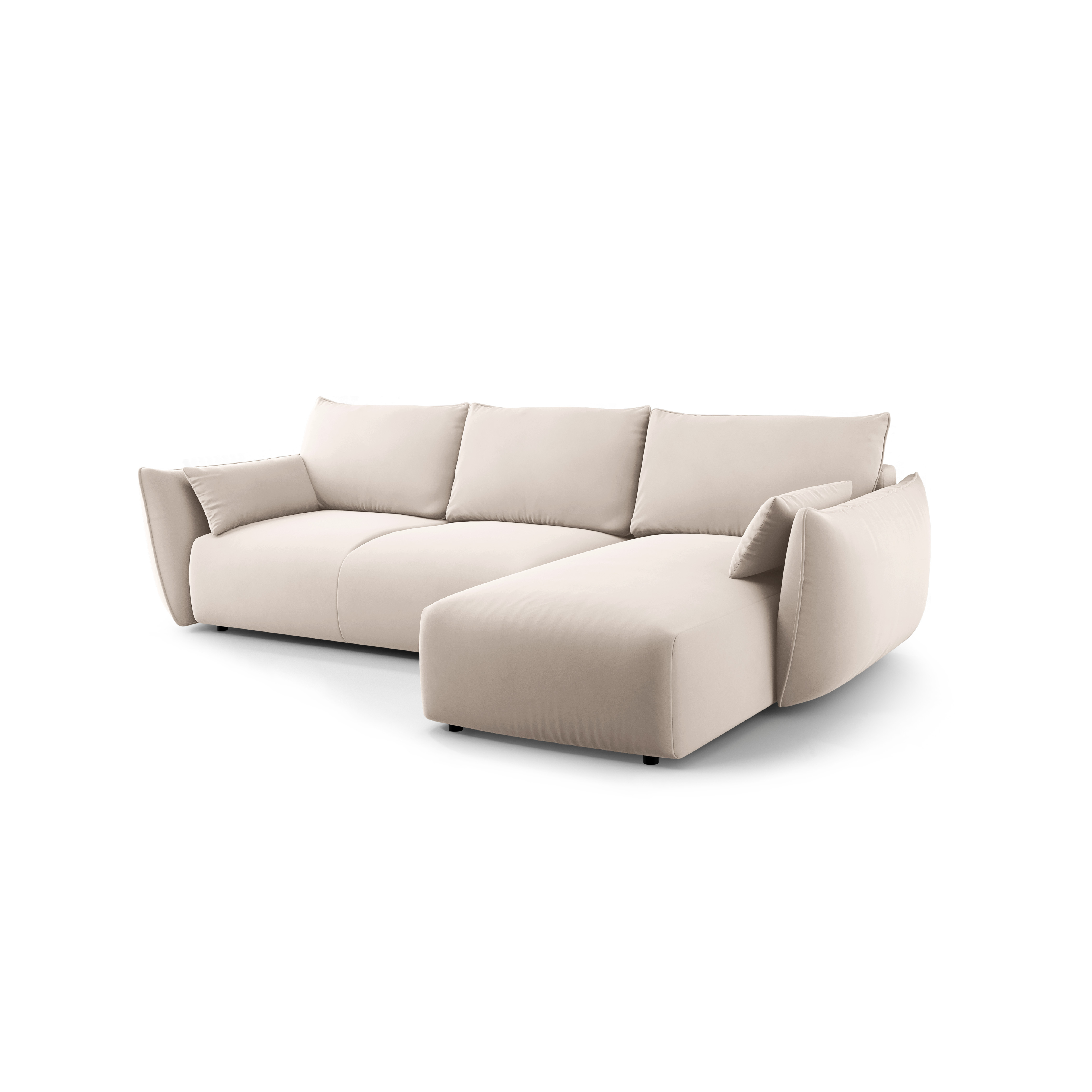 Rechtes Samt-Ecksofa mit Schlaffunktion MATERA beige