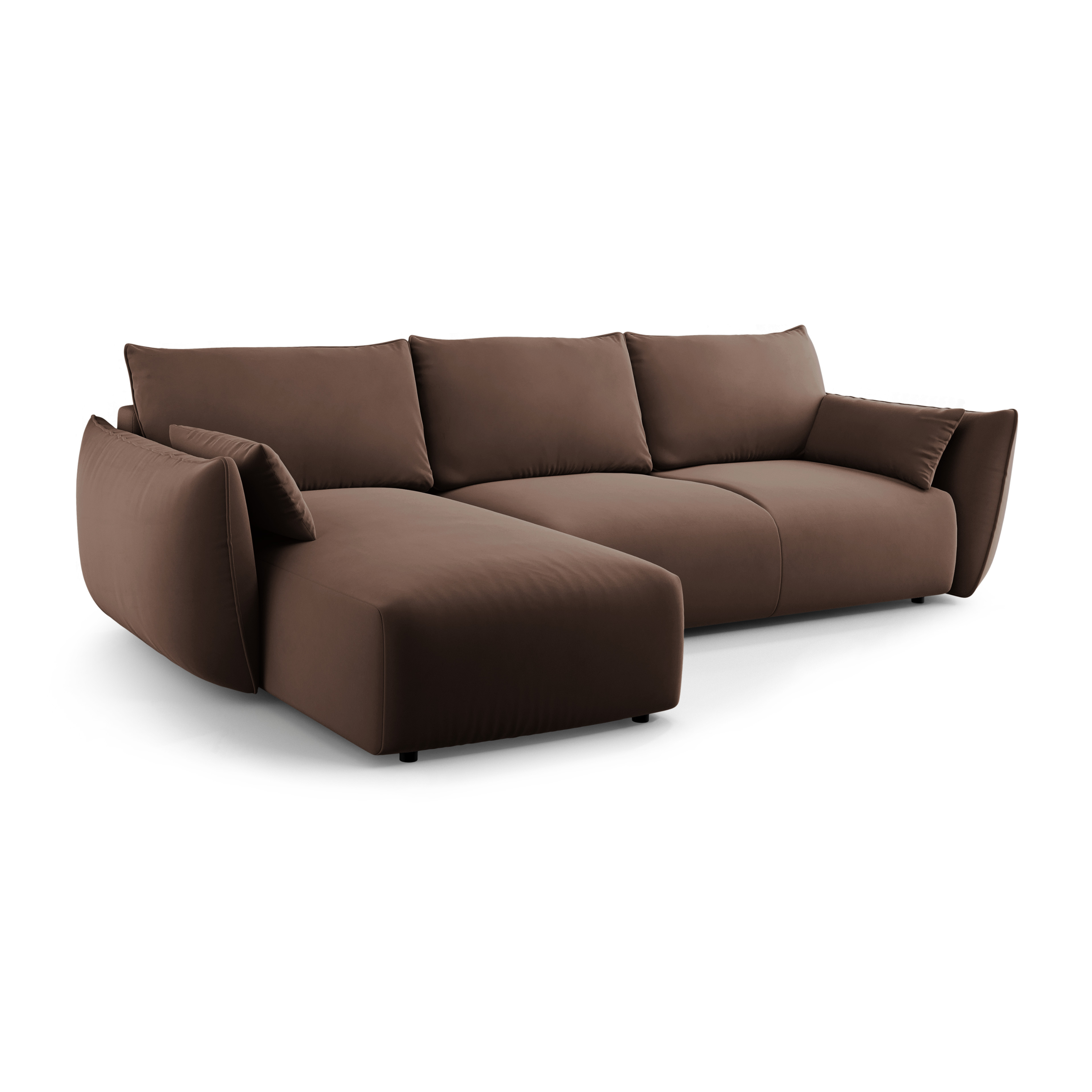 Left-facing velvet corner sofa with sleeping function MATERA chocolate