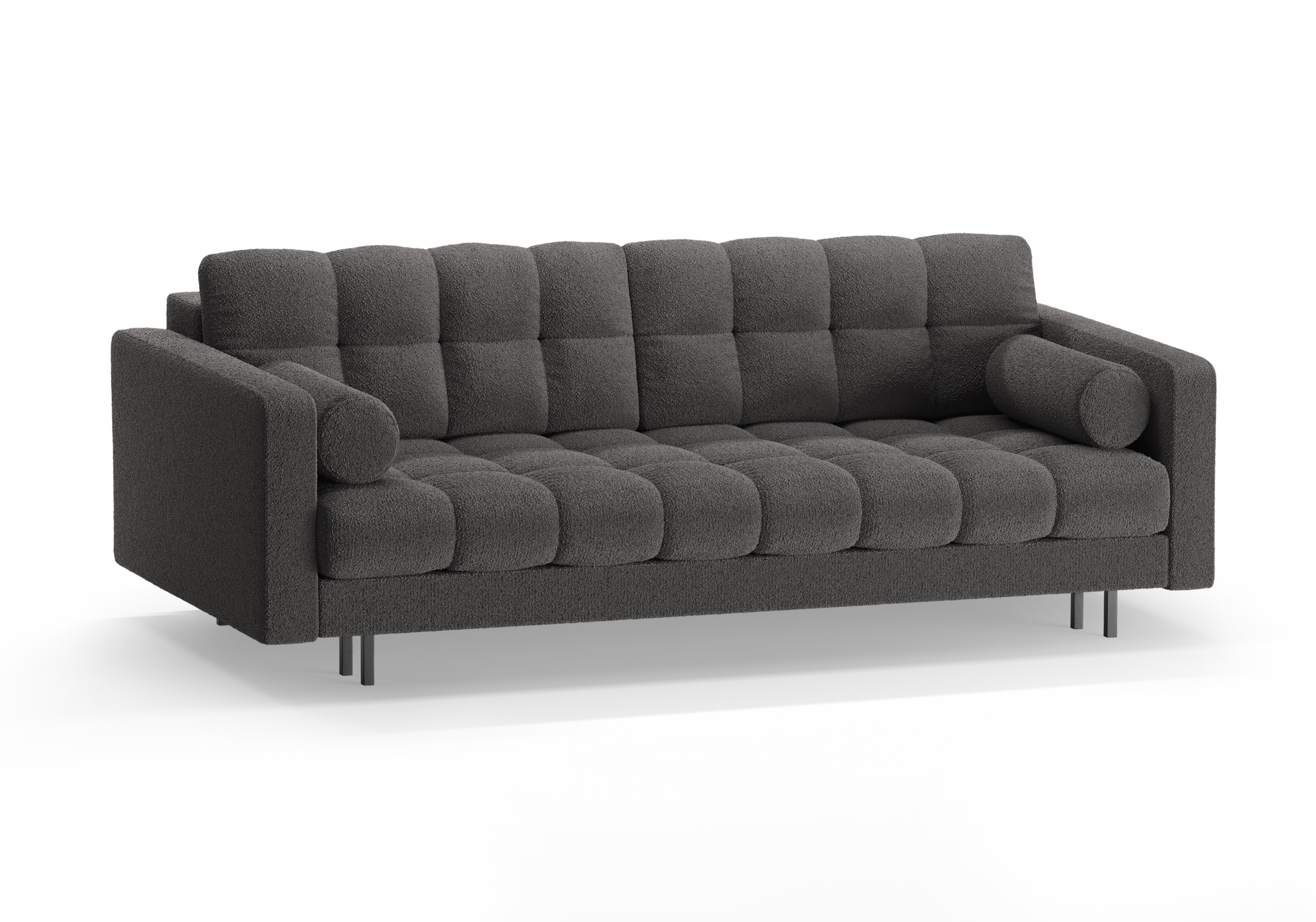 3-Sitzer-Sofa mit Schlaffunktion BALI dunkelgraues Bouclé mit schwarzem Untergestell