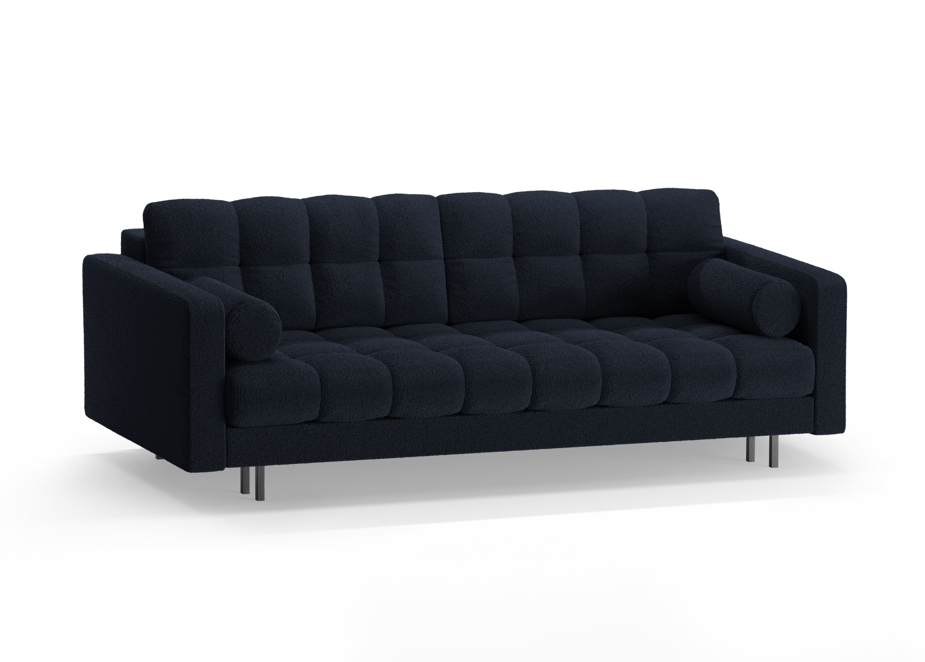 BALI 3-Sitzer Sofa mit Schlaffunktion, dunkelblaues Bouclé mit schwarzem Untergestell
