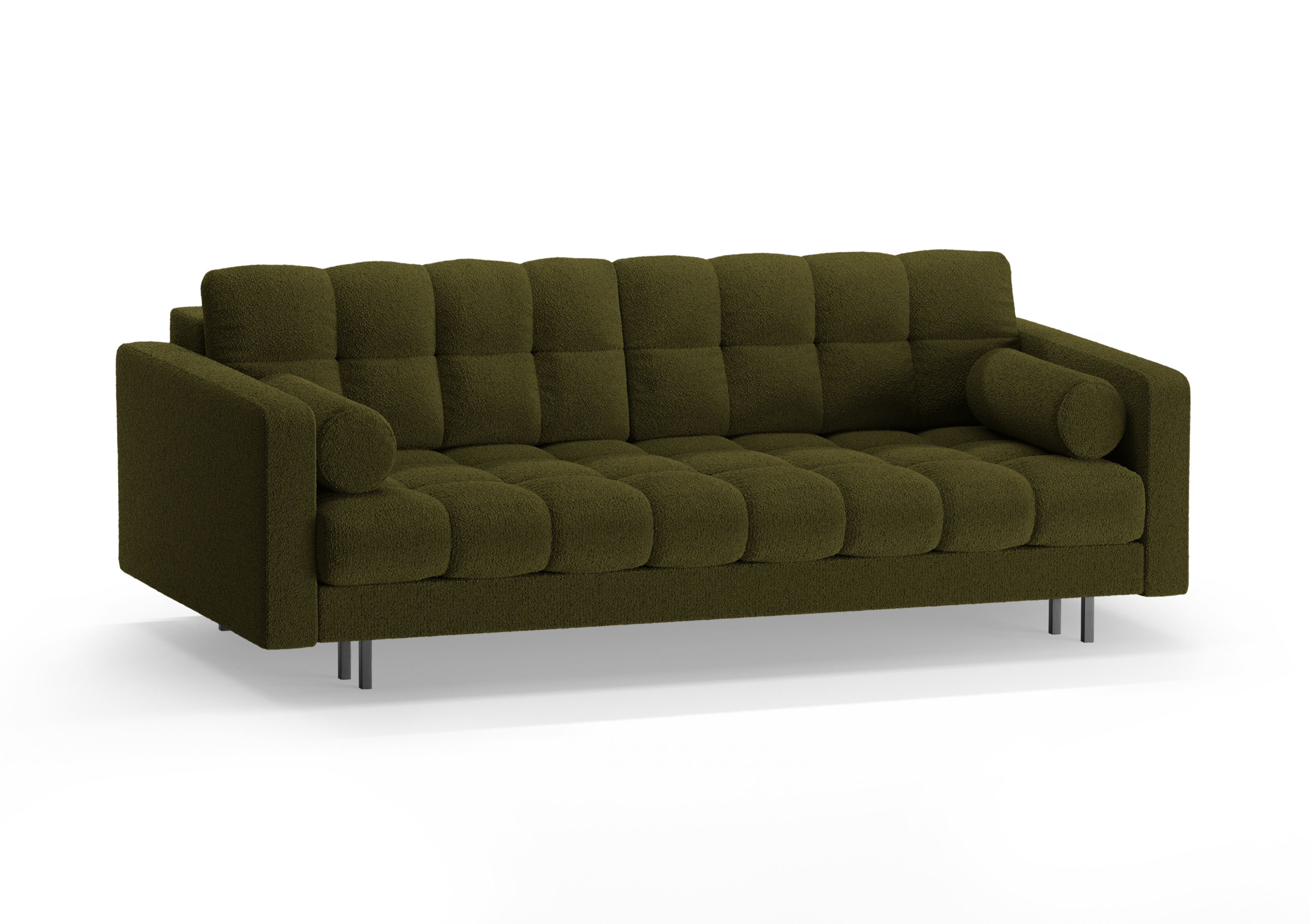 3-Sitzer Sofa mit Schlaffunktion BALI oliv Bouclé mit schwarzem Untergestell