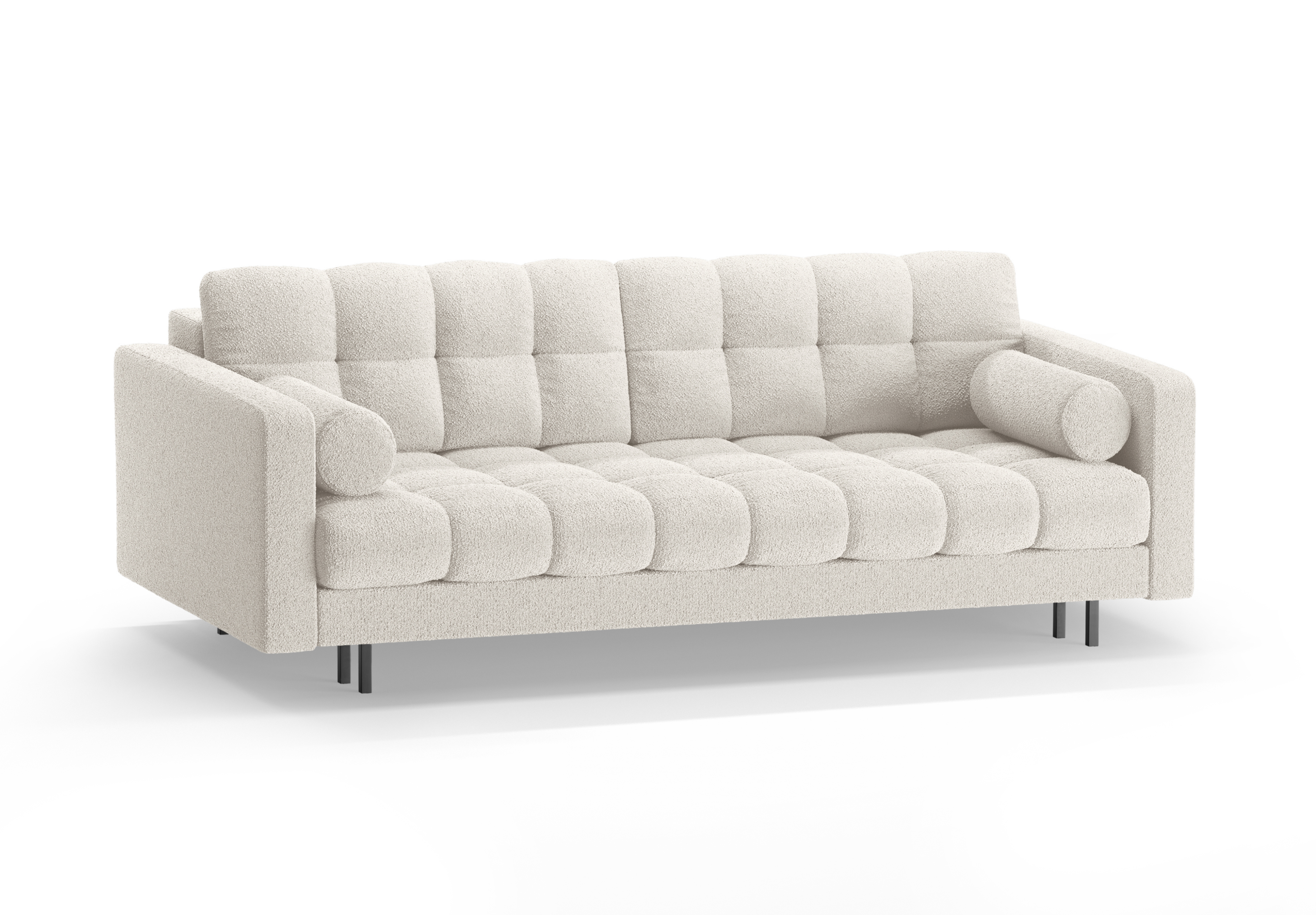 3-Sitzer-Sofa mit Schlaffunktion BALI weißer Bouclé mit schwarzem Untergestell