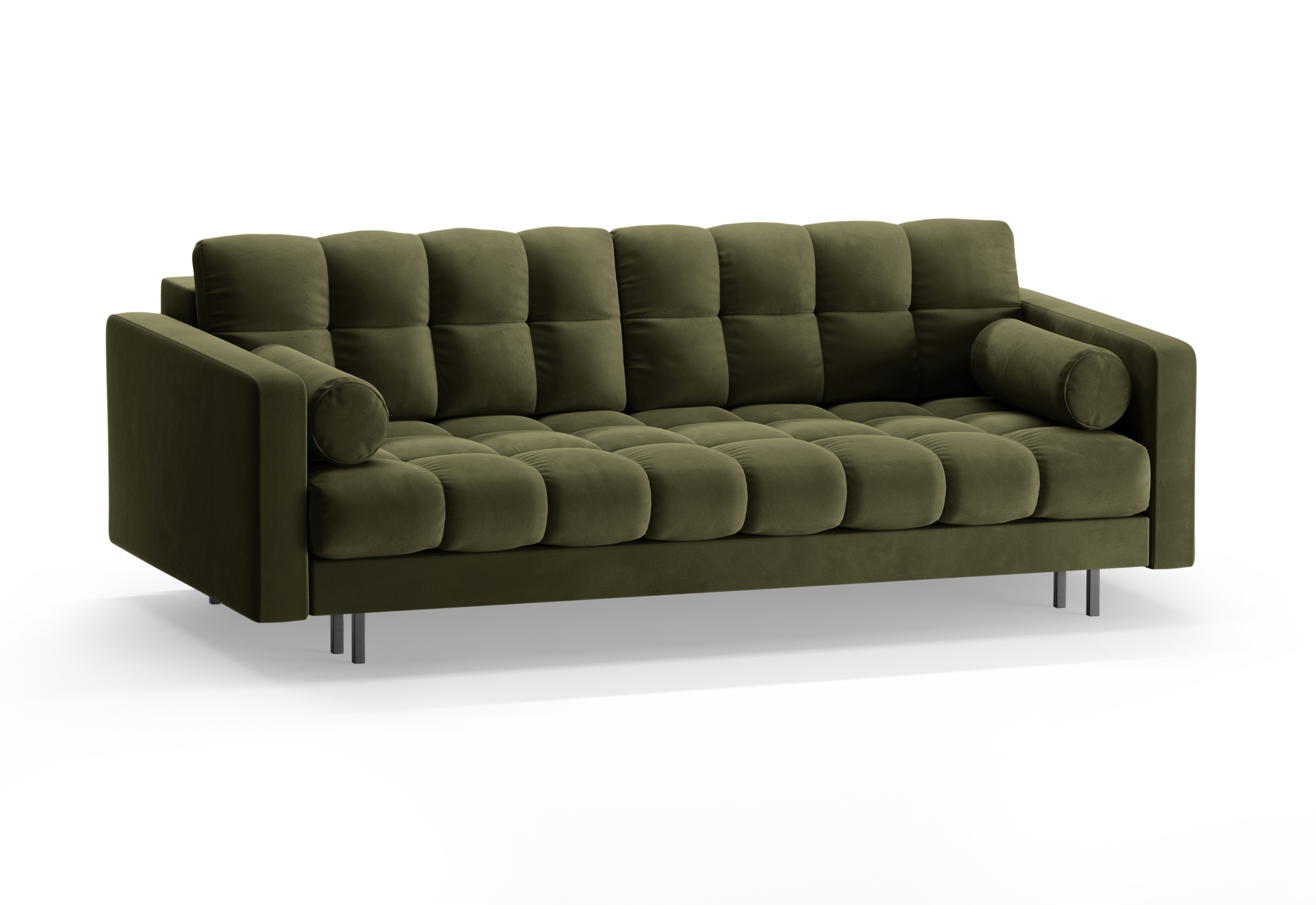 Samt 3-Sitzer Sofa mit Schlaffunktion BALI grün mit schwarzem Gestell